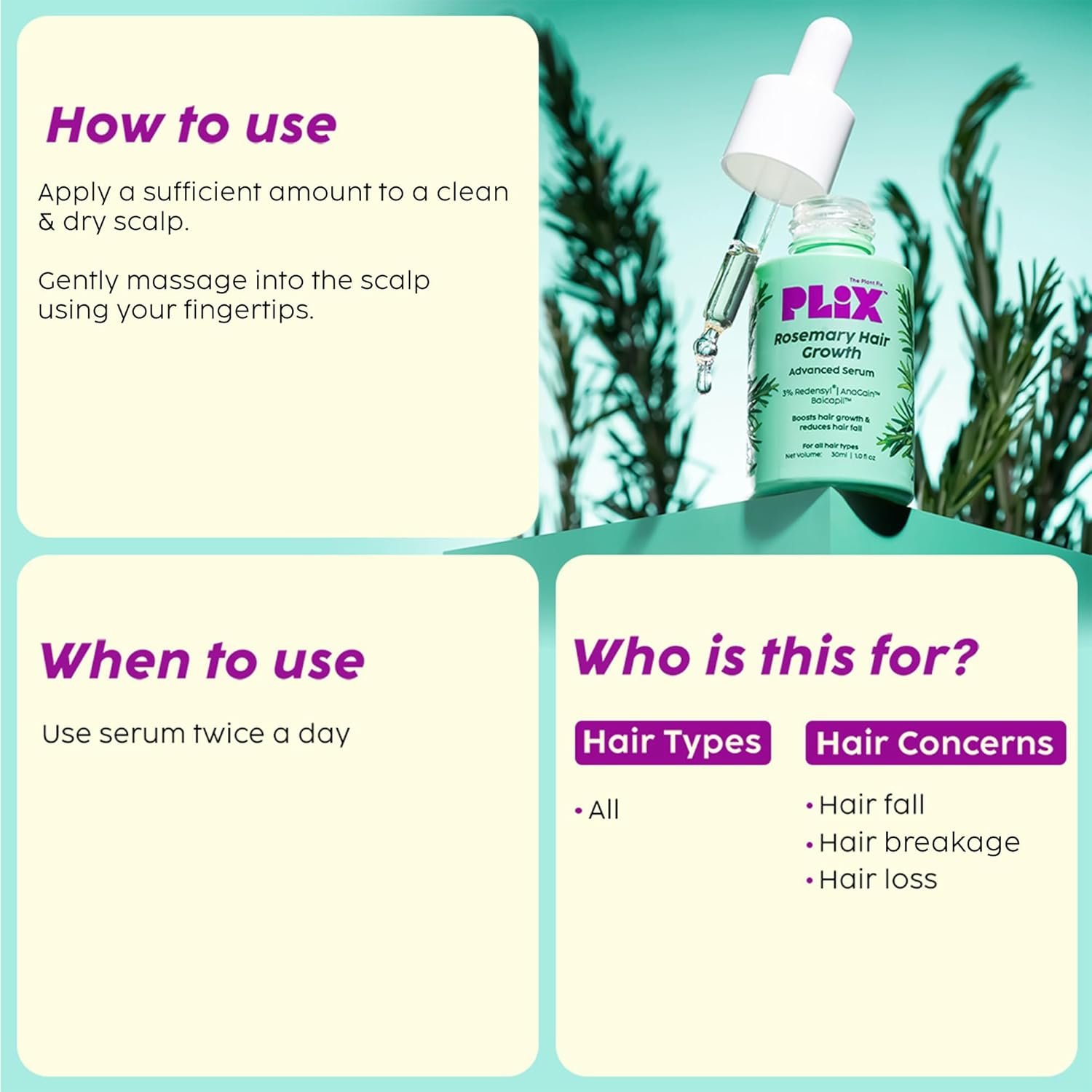 PLIX The Plant Fix Rosemary Hair Serum with Redensyl, AnaGain & Baicapil | Daily Hair Serum for Stronger, Fuller & Healthy-Looking Hair | Lightweight Scalp & Hair Care | 30ml thumbnail