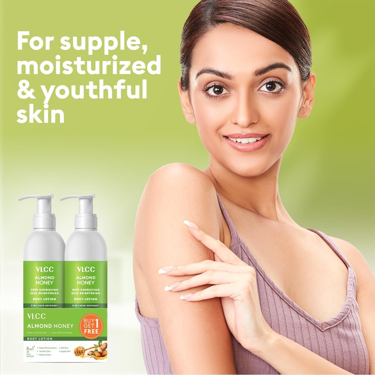 VLCC Almond Honey Deep Nourishing & Skin Brightening Body Lotion - 350ml + 350ml | Buy One Get One | Deep Nourishment, Glowing & Youthful Skin thumbnail