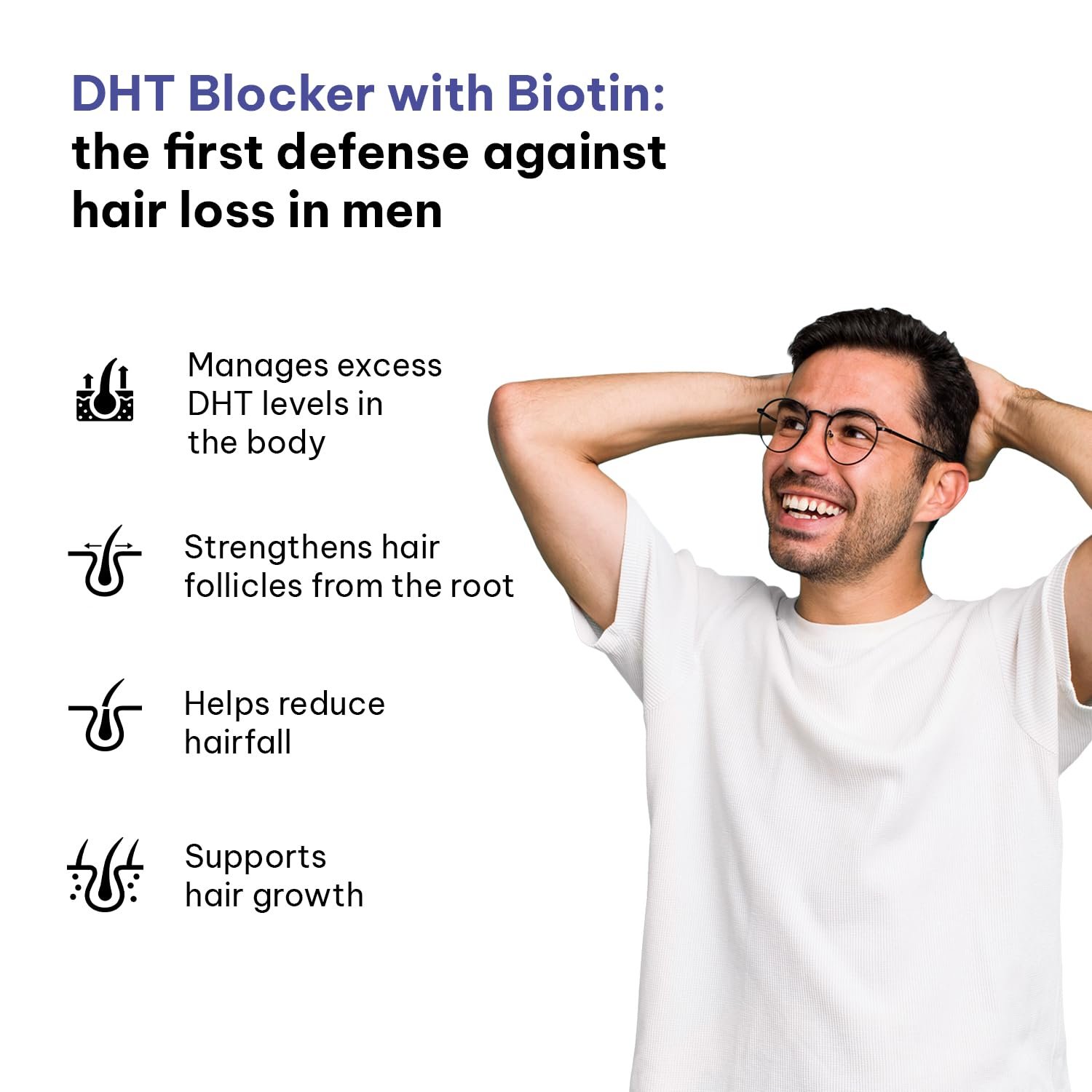 hk vitals DHT Blocker with Biotin, 60 Tablets Stinging Nettle and Soya Protein | Helps Reduce Hair Fall, Stimulates Hair Growth thumbnail
