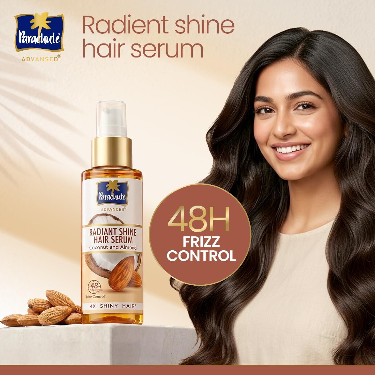 Parachute Advansed Radiant Shine Hair Serum | Coconut & Almond | 48 Hr Frizz Control | 4X Shiny Hair | 100ml thumbnail