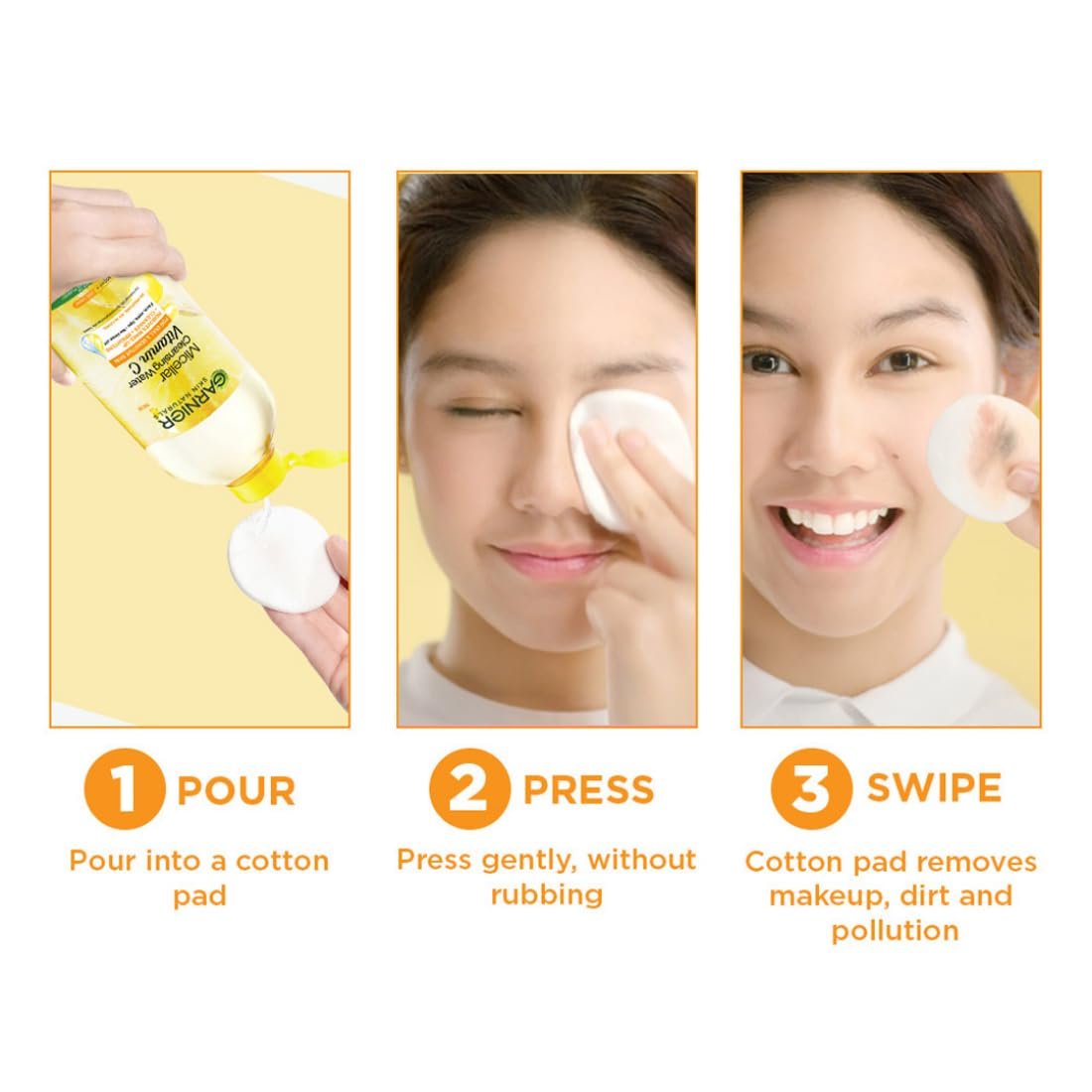 Garnier Vitamin C Micellar Cleansing Water- For Bright Skin, 125ml Removes up to 100% of makeup alongside dirt and impurities without over-drying your skin | thumbnail