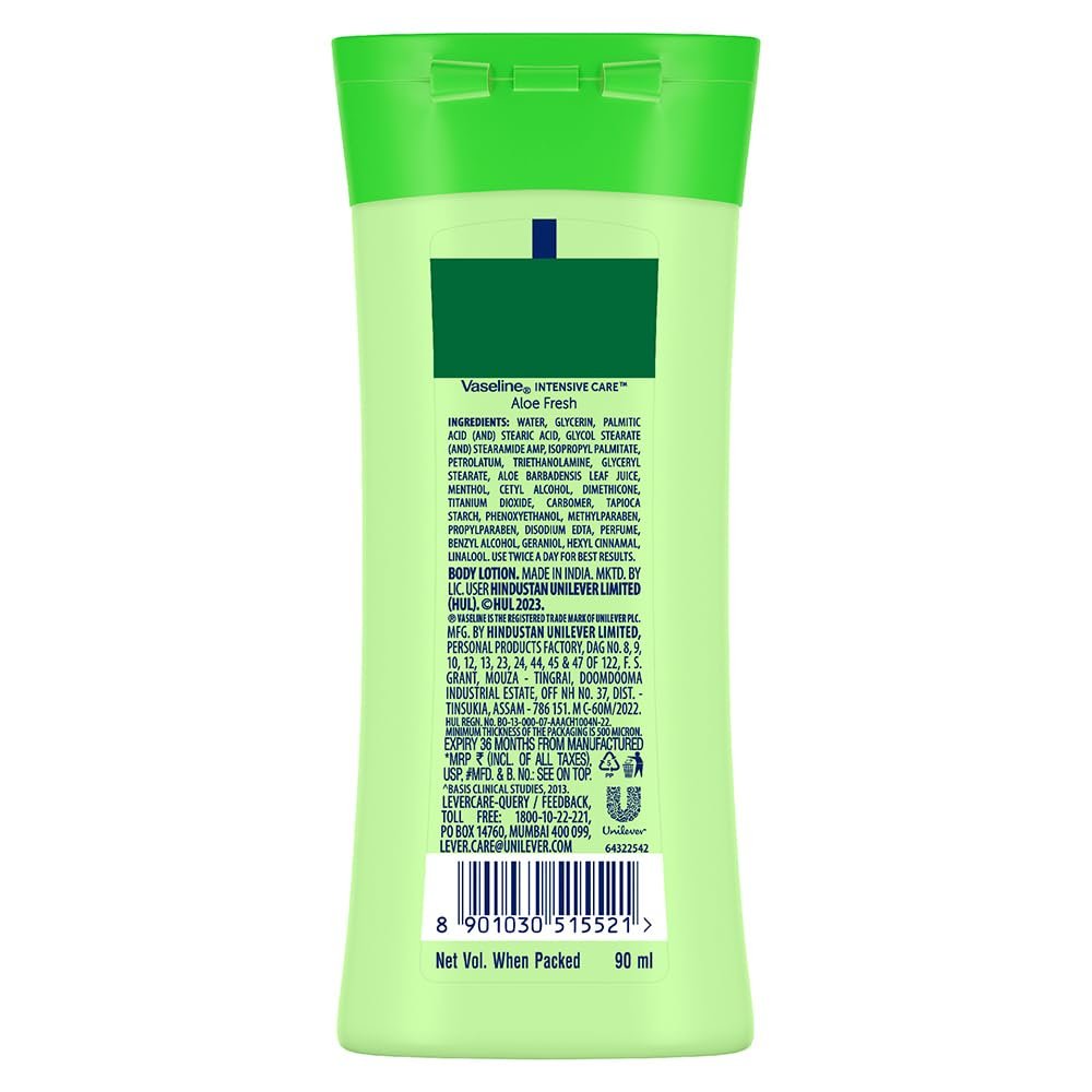 Vaseline Aloe Fresh Body Lotion,24 HR Long Lasting Moisturisation with Aloe Vera extract and Menthol 90ml thumbnail