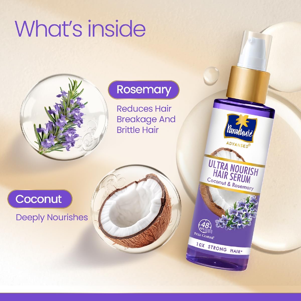 Parachute Advansed Ultra Nourish Hair Serum | Coconut & Rosemary | 48 Hr Frizz Control | 10X Strong Hair | 100ml thumbnail