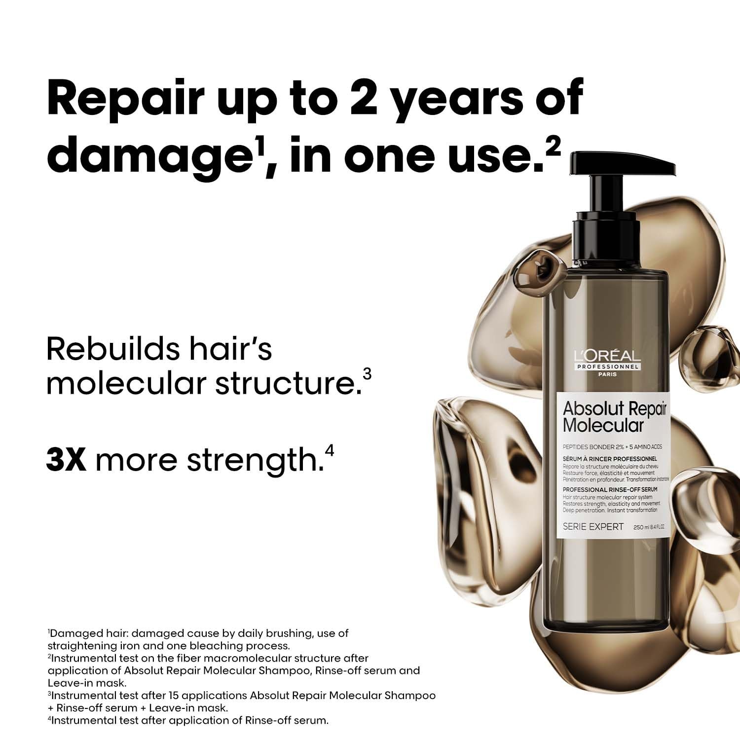 L'Oréal Professionnel Absolut Repair Molecular Deep Repairing Rinse-off Serum for Very Damaged Hair | 3X more strength and Deep Repair With 2% Peptides Bonder & 5 Amino Acids, 250ml thumbnail