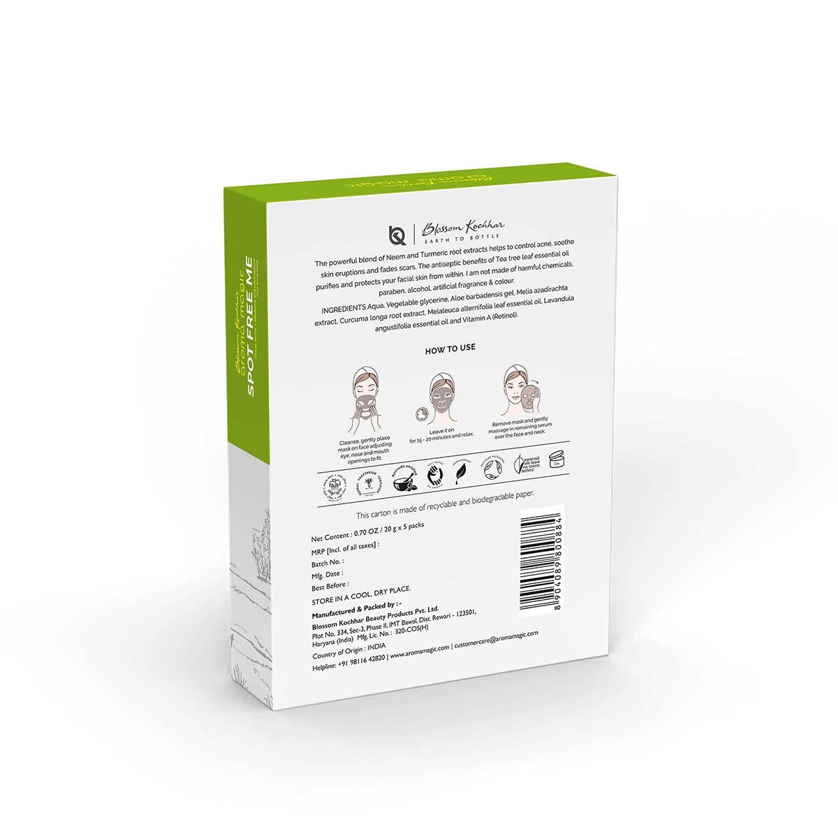Aroma Magic Spot Free Me Sheet Mask | Controls acne, soothes eruptions, purifies & fades scars with Lavender & tea tree essential oils, neem extracts, vitamin A (retinol) | All Skin thumbnail