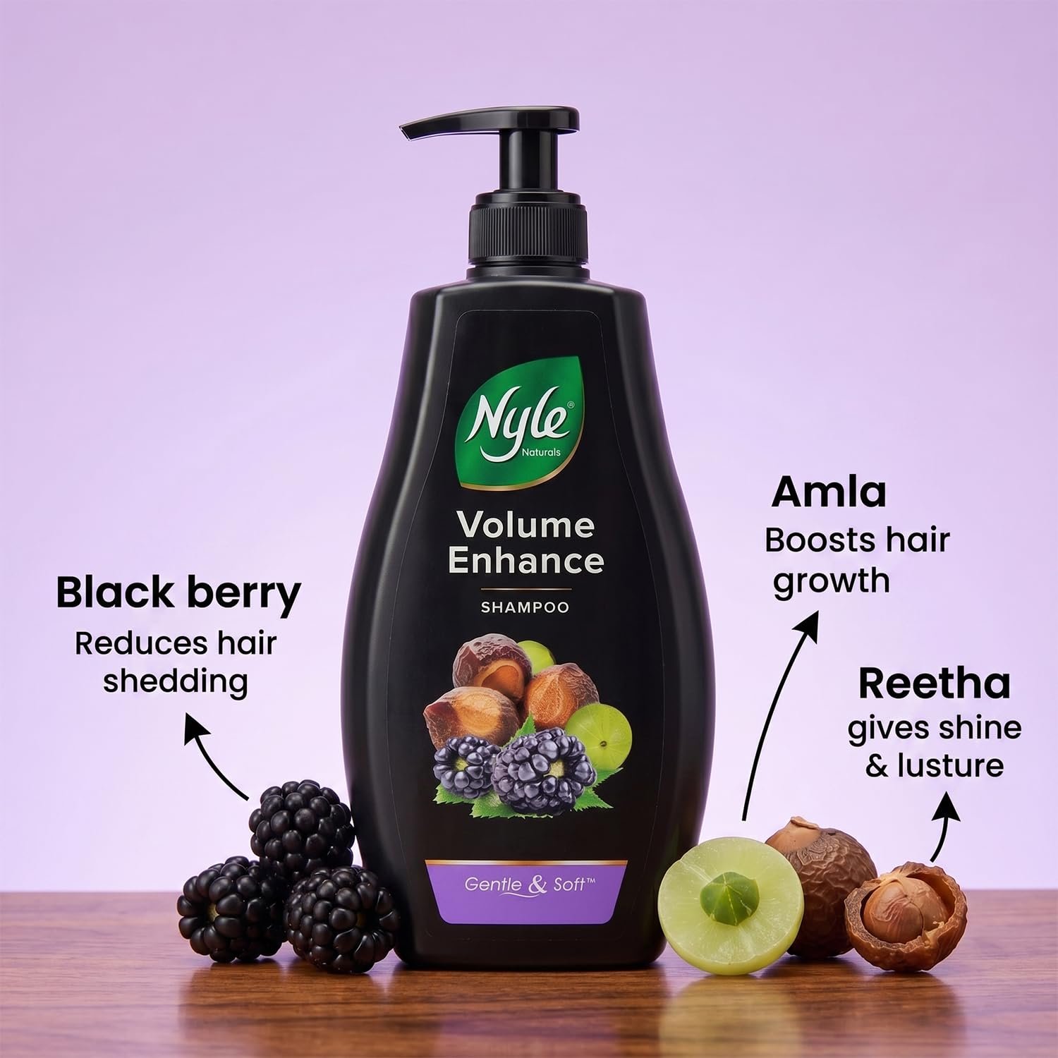 Nyle Naturals Volume Enhance Shampoo with Blackberry & Amla | Volumizing Hair Cleanser for Fuller-Looking, Soft & Manageable Hair | 800ml thumbnail