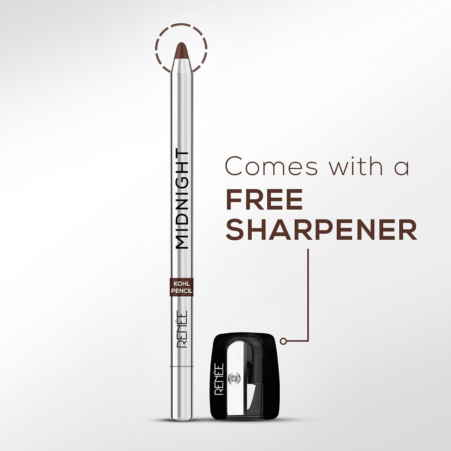 RENEE Midnight Kohl Pencil- Brown | Waterproof, Smudge-proof Kajal With Sharpener | Matte Finish, Long-lasting Upto 24 Hours | One-swipe Application With Vitamin E | 1.5 g thumbnail