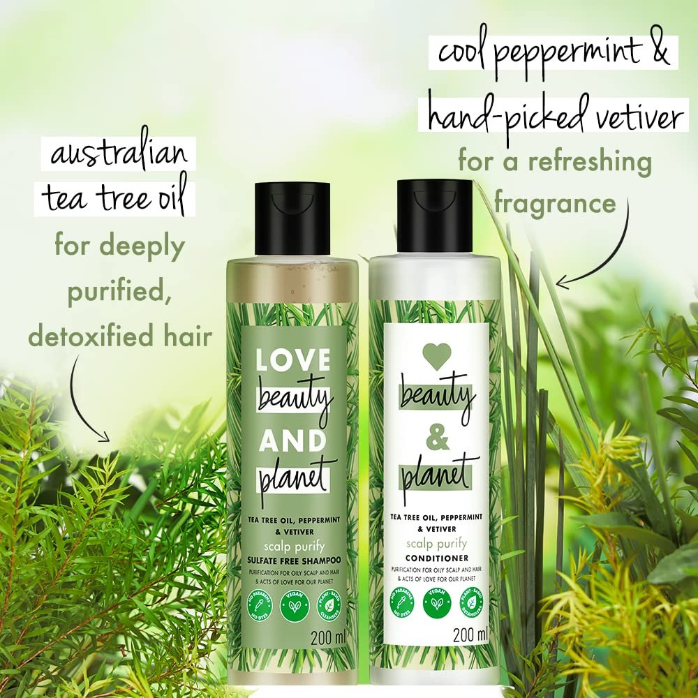 Love Beauty and Planet Tea Tree, Peppermint & Vetiver Purifying Shampoo, Sulfate-Free Formula for Deep Cleansing, Refreshing Scalp Care & Healthy-Looking Hair | 200ML thumbnail