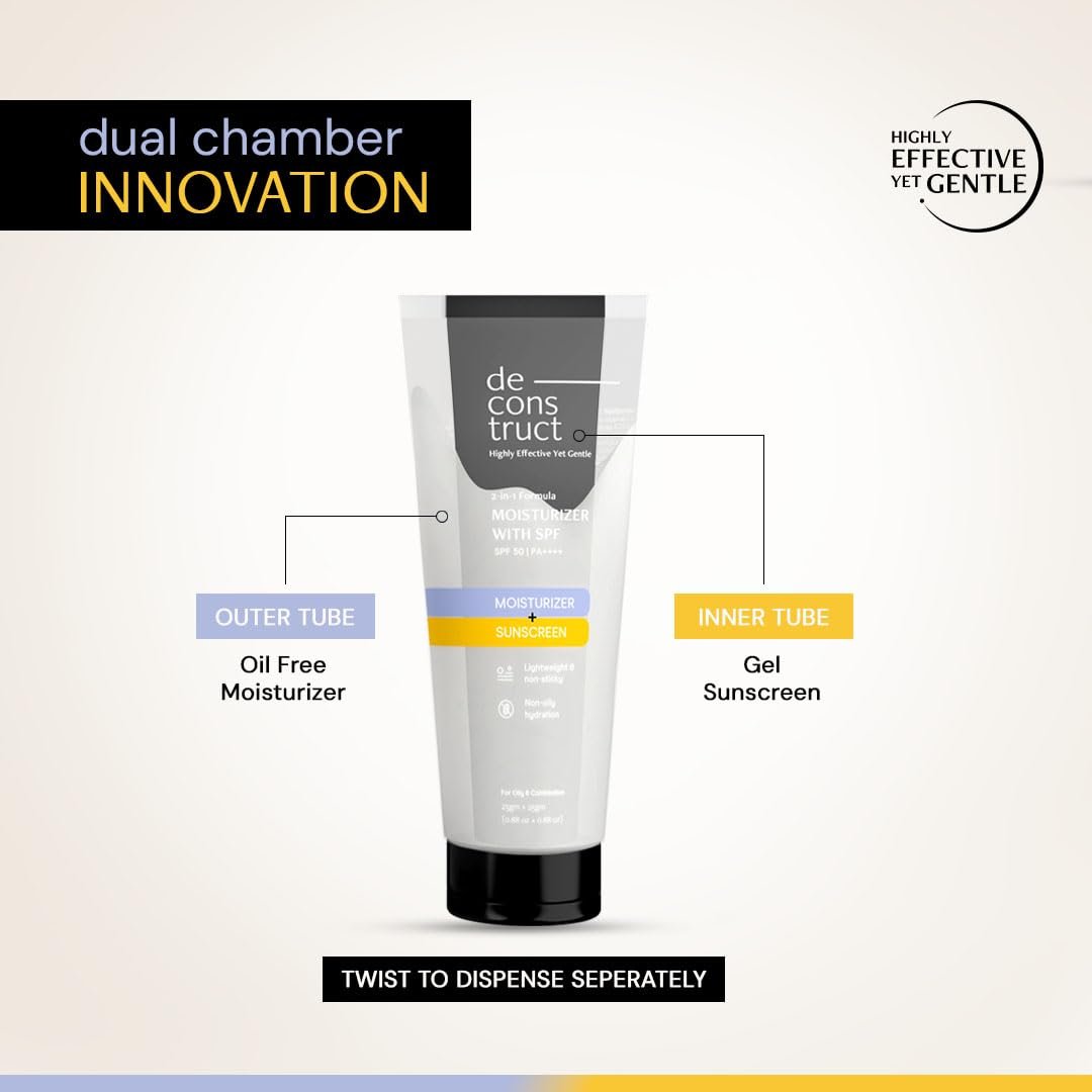 Deconstruct 2 in 1 Moisturizer & Sunscreen | SPF 50 PA++++, Oil Free Moisturizer & Gel Sunscreen, Invivo Tested, Lightweight, Non-Greasy, For oily, combination, normal skin | 50g thumbnail
