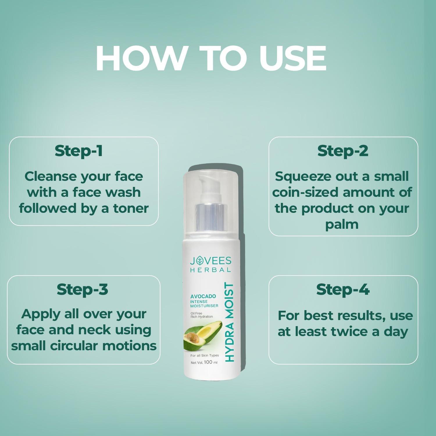 JOVEES Herbal Hydra Intense Moisturiser For Glowing & Hydrating Skin With Avocado And Chamomile Extract | Lightweight And Non Greasy Lotion | For All Skin Types- 100ml thumbnail