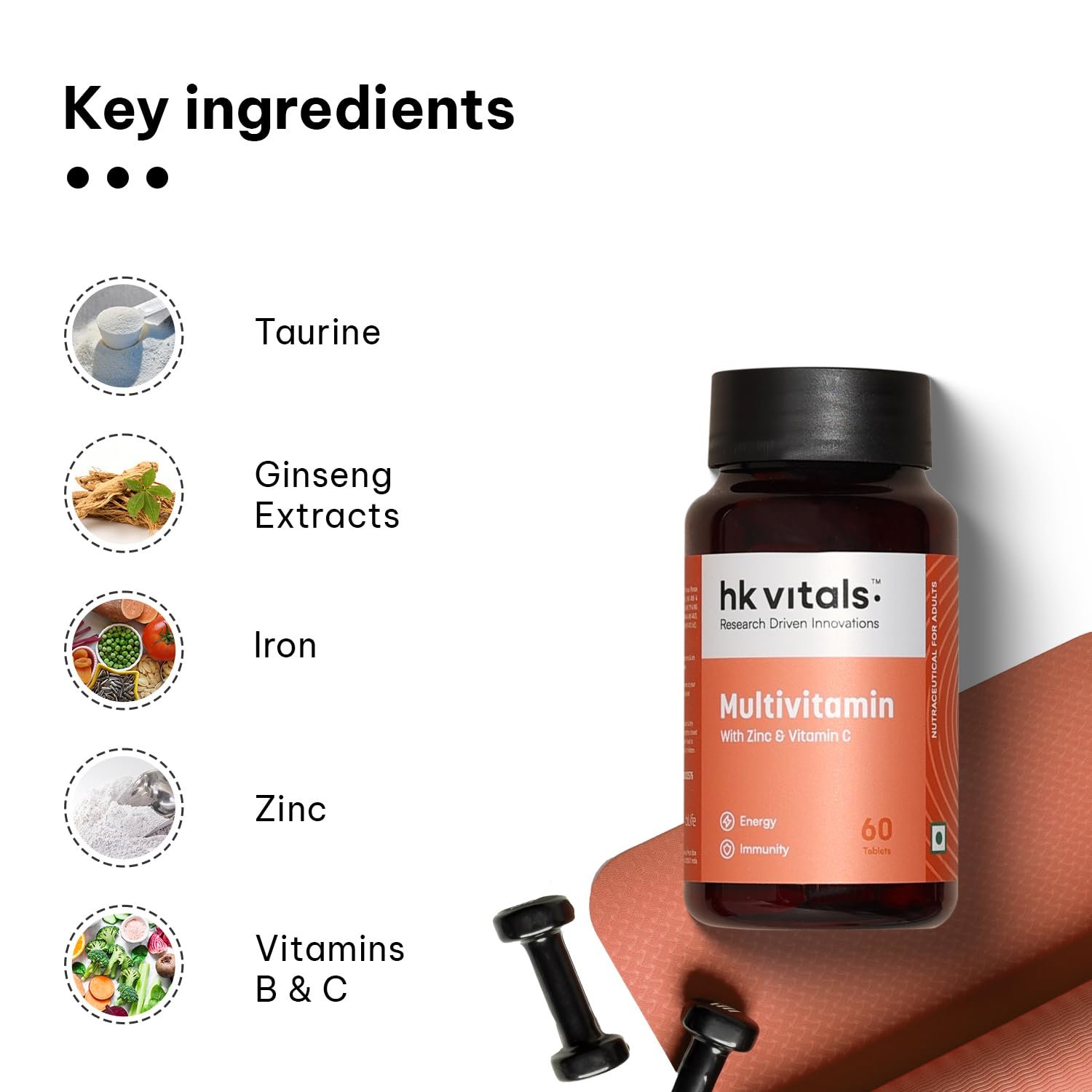 hk vitals Multivitamin, 60 Tablets With Zinc, Vitamins C & D3, Multiminerals & Ginseng Extract thumbnail