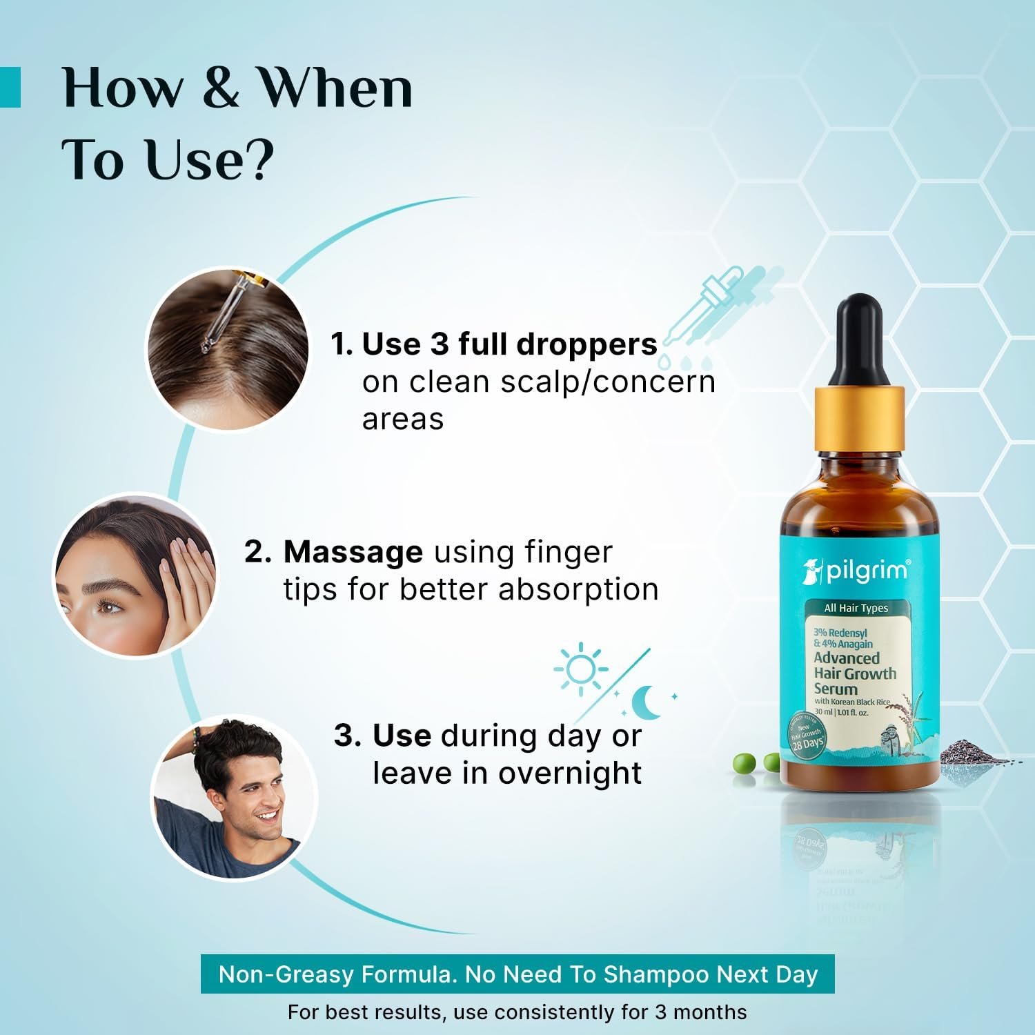 Pilgrim Advanced Hair Growth Serum with 3% Redensyl & 4% AnaGain -30ml New Hair Growth in 28 Days, Korean Black Rice, Rosemary, Reduce Hair Fall, Hair Regrowth, Increase Hair Density, Thicke thumbnail