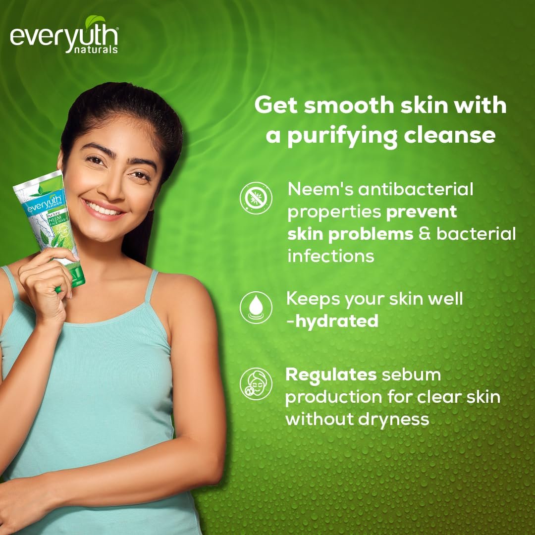 Everyuth Naturals Purifying Neem Face Wash|Antibacterial Neem & Tea Tree Oil|Hydrated, Clear & Healthy Skin|Paraben free| 150 g thumbnail