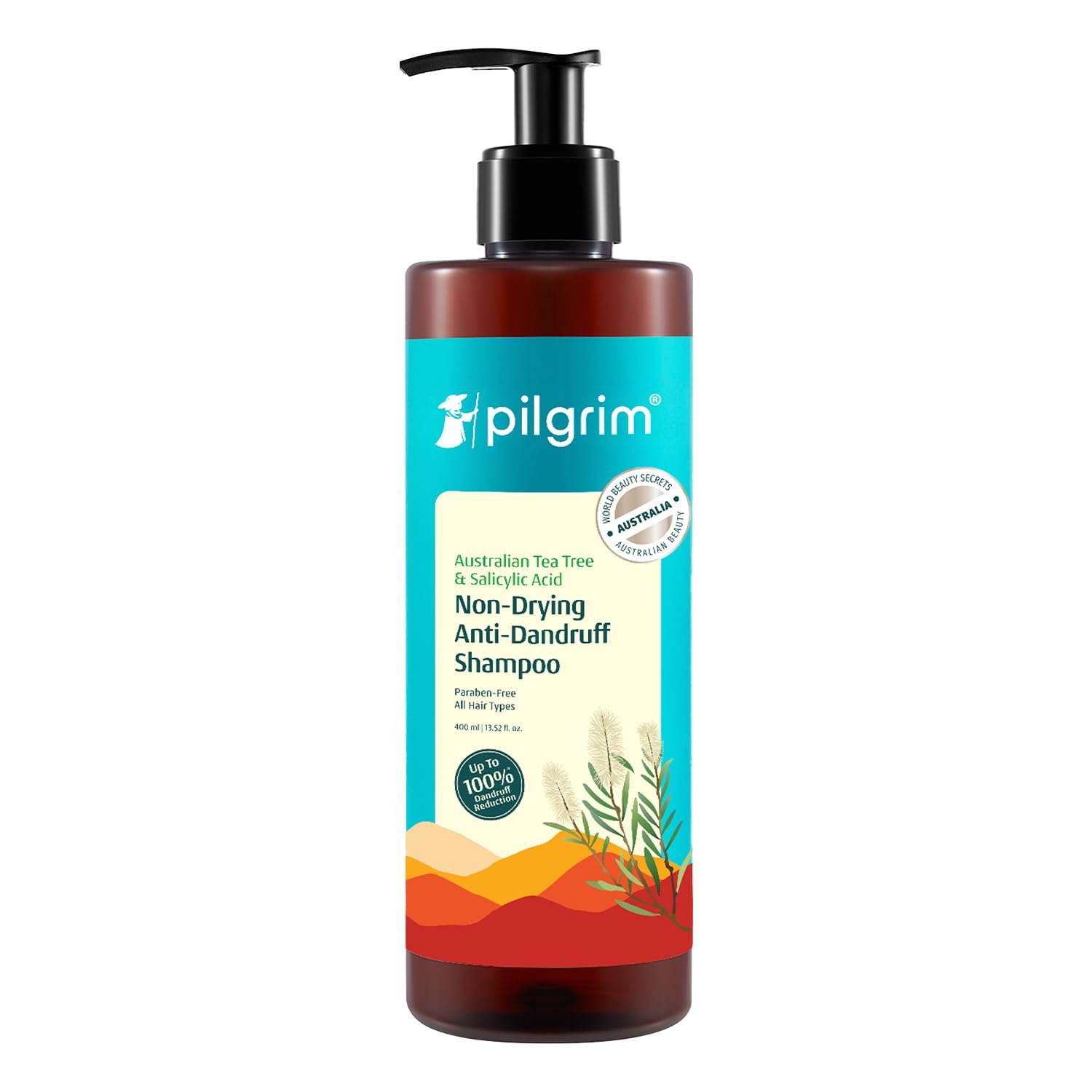 Pilgrim Australian Tea Tree Non-Drying Anti-Dandruff Shampoo - 400ml Salicylic Acid, Reduces Visible Flakes from 1st Wash, Prevent Dandruff Reccurence, Non-Drying Scalp Cleanse, All Hair Typ
