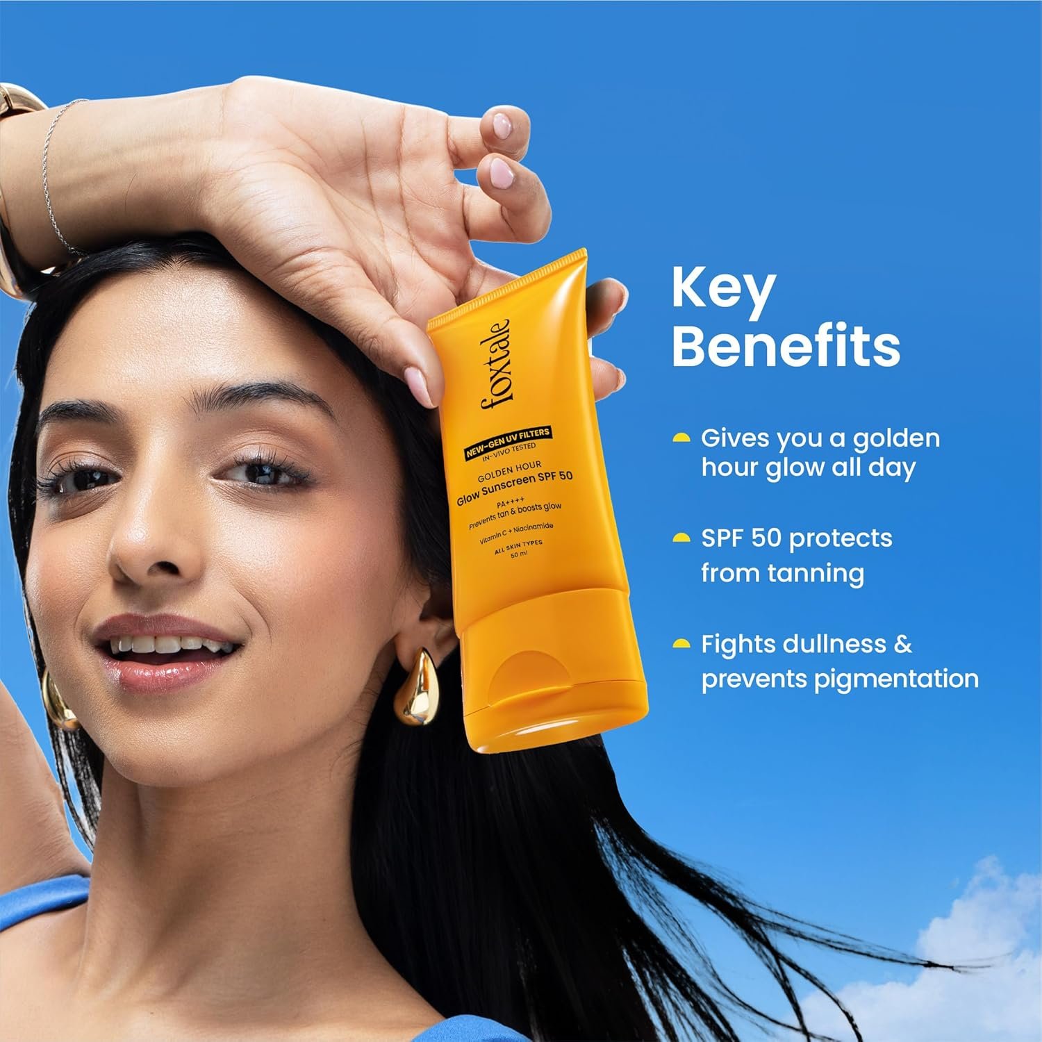 Foxtale Glow Sunscreen SPF 50 PA++++ with Vitamin C & Niacinamide, in-Vivo Tested, Sensitive-Skin Friendly, Made with 100% New-Gen Filters, Lightweight, Non-Greasy, No White Cast |50ml thumbnail