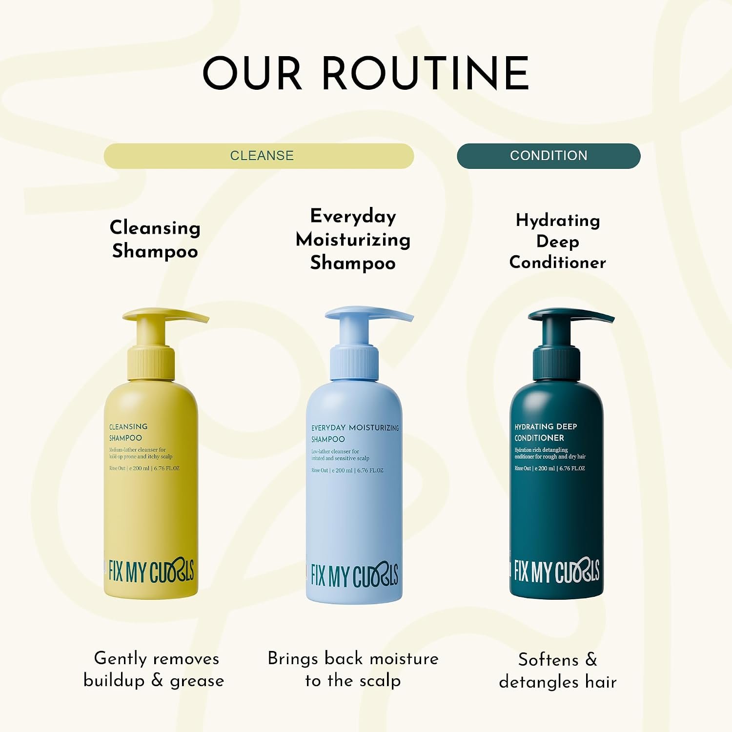 Fix My Curls Cleanse & Condition Bundle | Sulphate Free | 50ml Each A simple wash-day duo to gently cleanse, hydrate and refresh curly and wavy hair. thumbnail