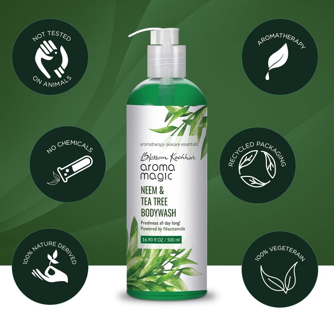 Aroma Magic Neem & Tea Tree Body Wash Pwrd by 5% Niacinamide | Removes harmful bacteria, protects with anti-microbial & antioxidant properties with neem oil 500ml thumbnail