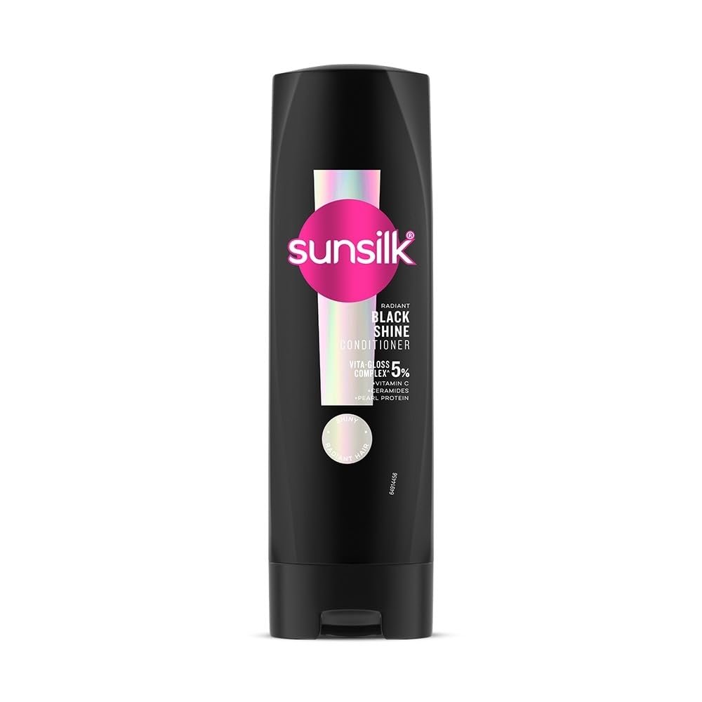 SUNSILK Radiant Black Shine Conditioner, 180ml, for Smooth and Glass Shine Black Hair, with 5% VITA-GLOSS COMPLEX — 48hr Radiant Shine, Paraben-Free, Cruelty Free