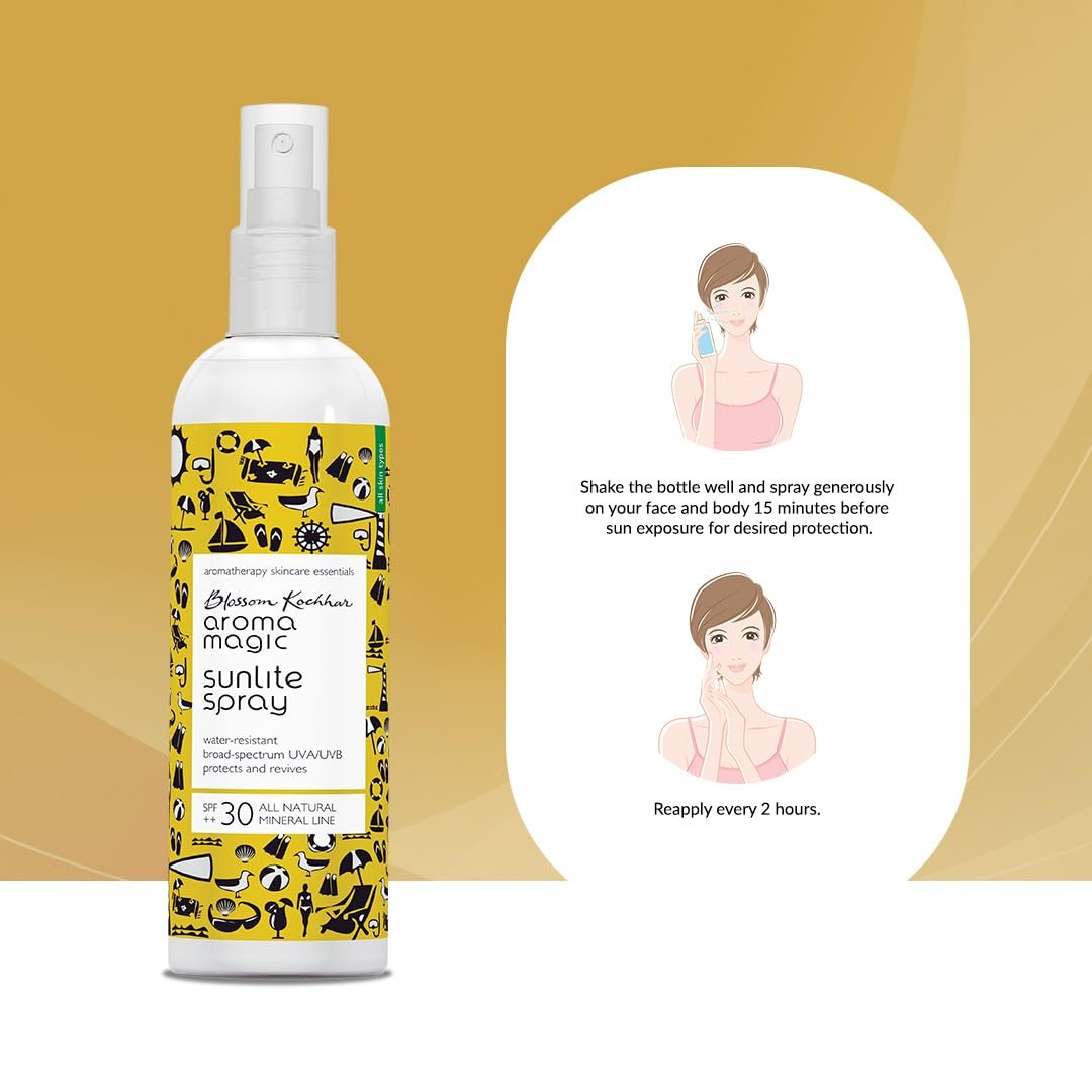 Aroma Magic Sunlite Mineral Sunscreen Spray SPF 30++ | Zinc Oxide Sun Protection | Anti-Aging, Non-Greasy & Water Resistant | Vitamins B5 C E | All Skin Types | 100ml thumbnail