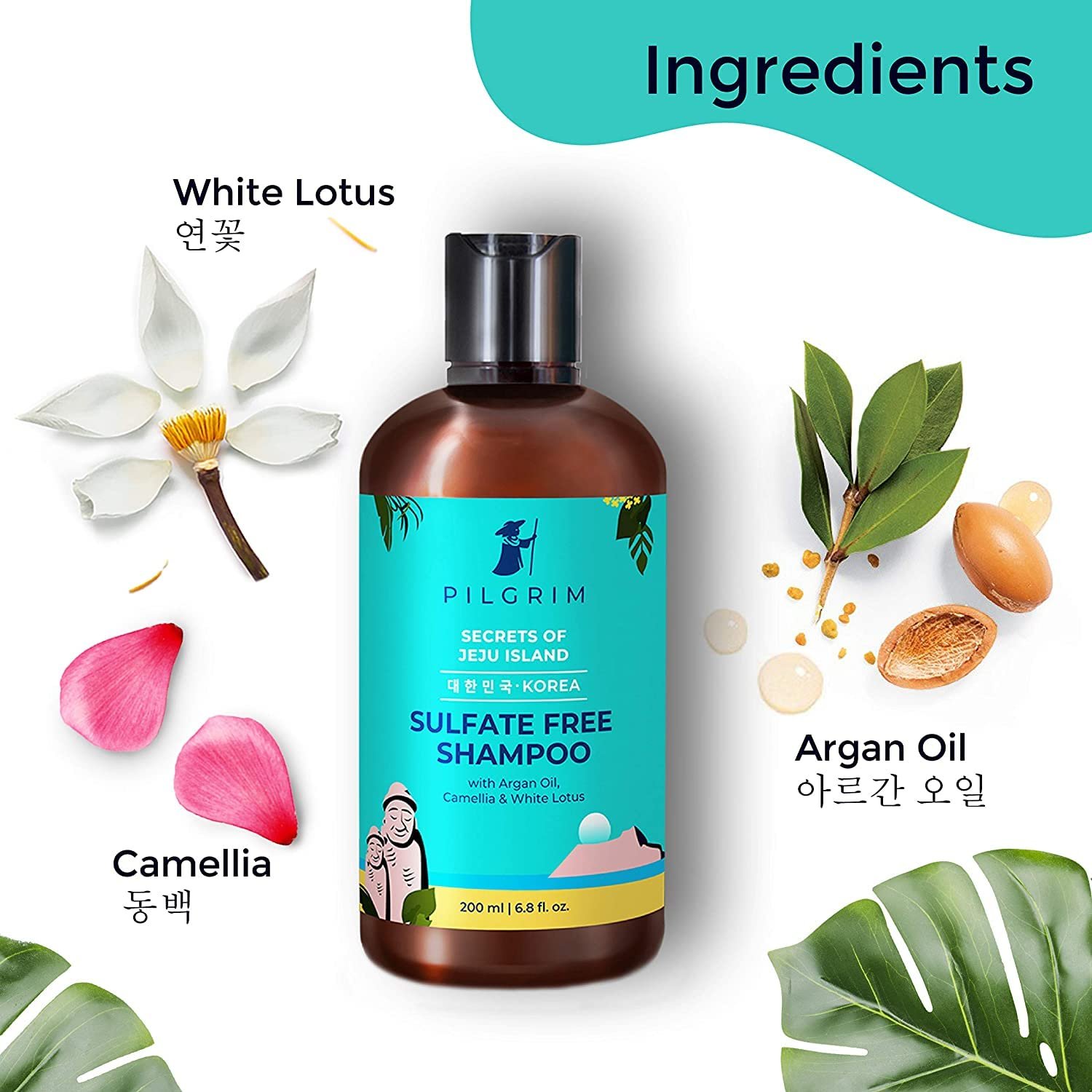 Pilgrim Sulphate Free Shampoo for women & men | Mild shampoo for hair-fall control with argan oil, camellia & white lotus for dry & frizzy hair | Korean skin care products | 200 ml + 200 ml thumbnail