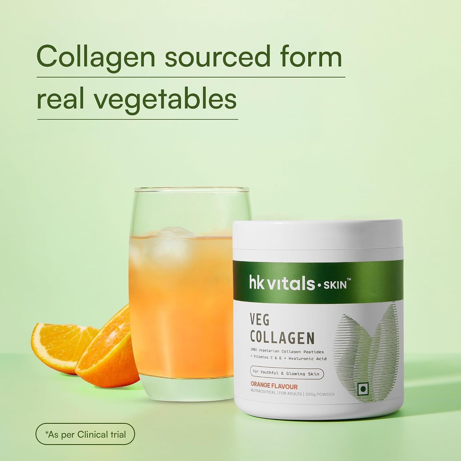 hk vitals Veg Collagen Supplement Powder, Orange, 200g Collagen Peptides with Vitamin C, E | For Healthy Skin, Hair & Nails thumbnail