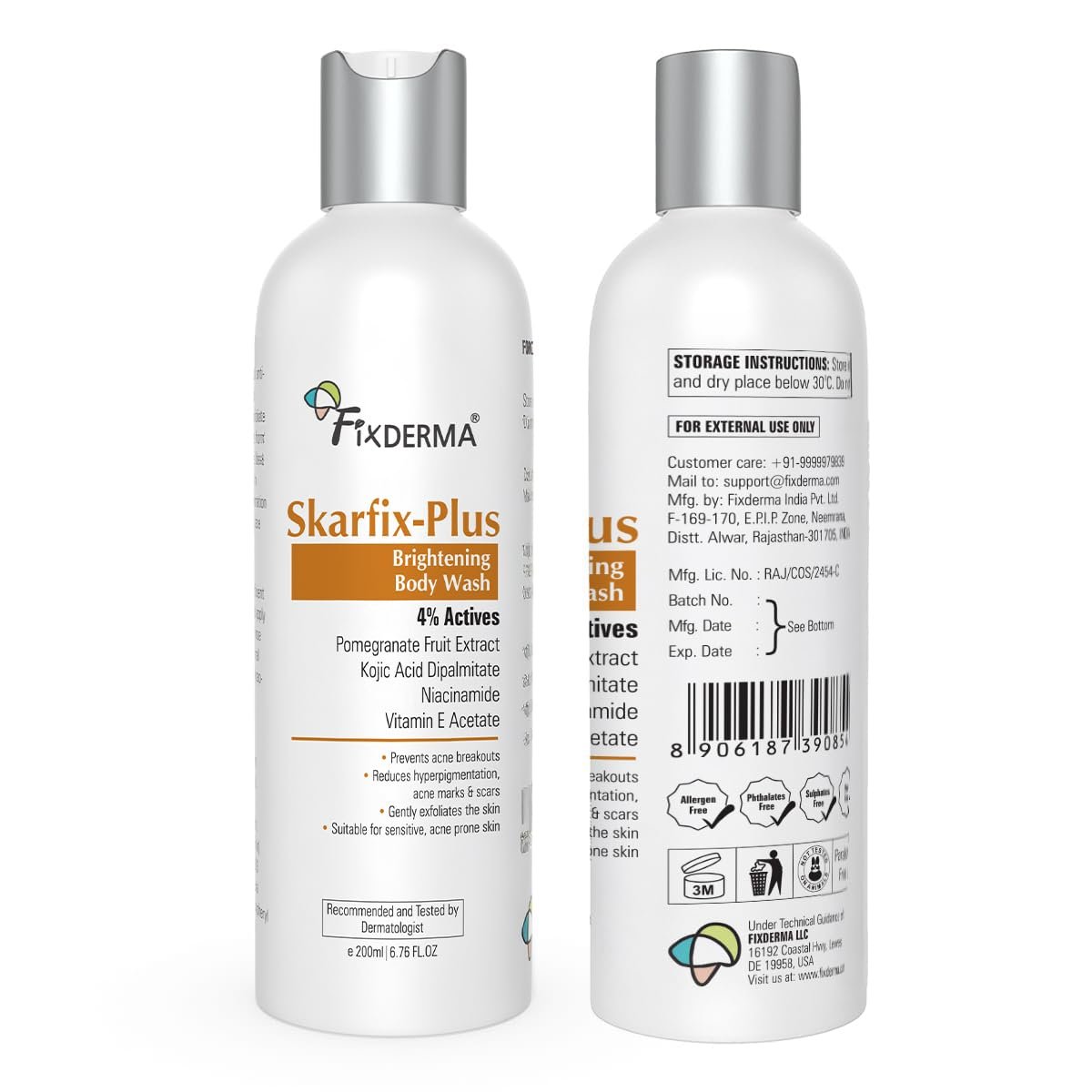 Fixderma Skarfix Plus Brightening Body Wash with 4% Actives (Kojic Acid, Niacinamide Acid, & Vitamin E) | Skin Brightening Body Wash Shower Gel | For Hyperpigmentation & Acne Marks - 200ml thumbnail