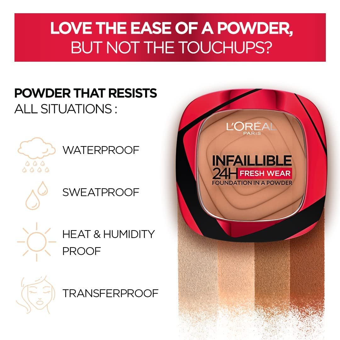 L'Oreal Paris Infallible 24H Powder Foundation, 200 Golden Sand 24H Fresh Wear Powder Foundation, Matte Finish, Sweat-Proof & Waterproof, Weightless High Coverage, Non-Comedogenic thumbnail