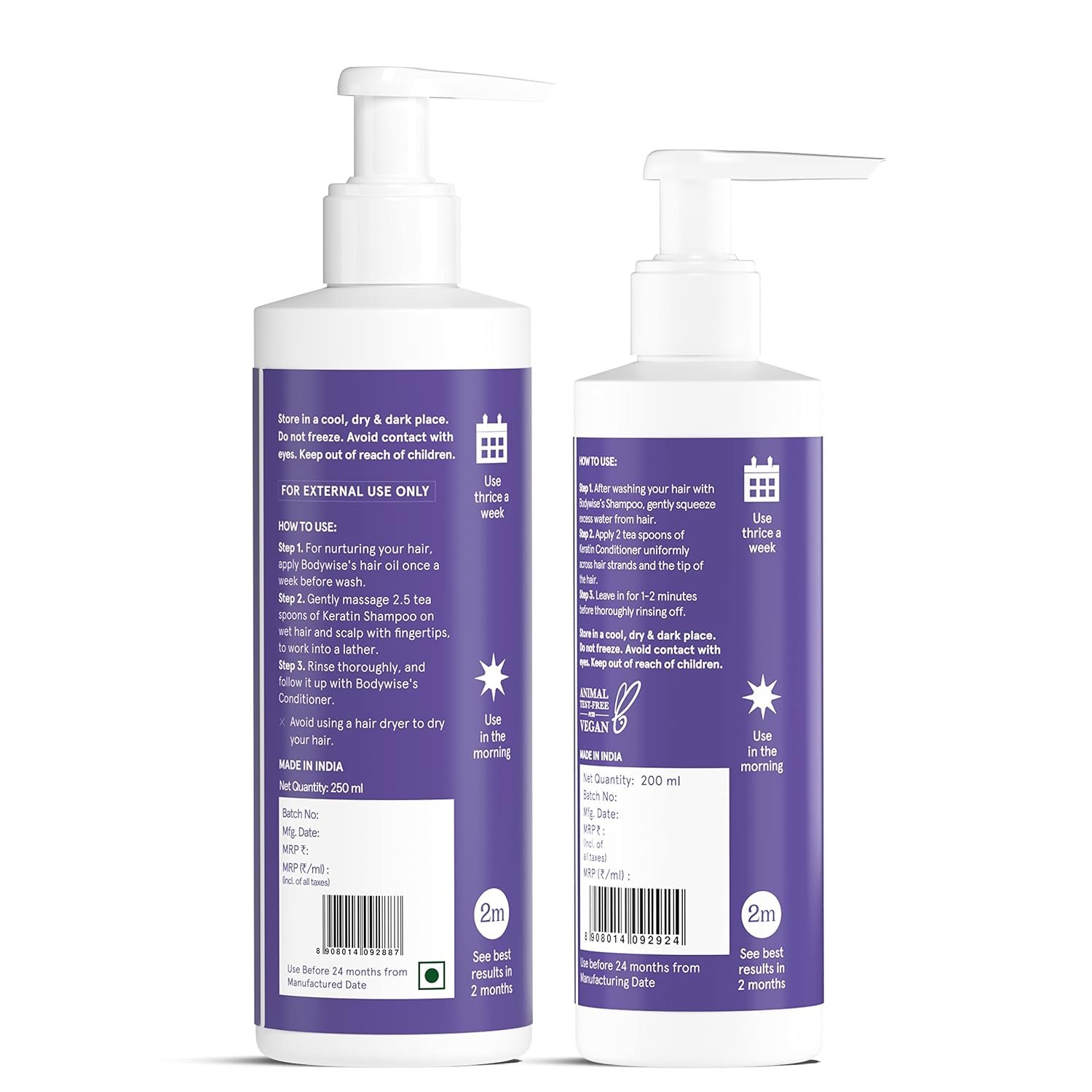 Be Bodywise Keratin Hair Fall Control Shampoo & Conditioner | Ultra Smoothing Shampoo + Conditioner with Niacinamide, Biotin, Argon Oil, Shea Butter & Caffeine | Paraben & SLS free, 450ml. thumbnail
