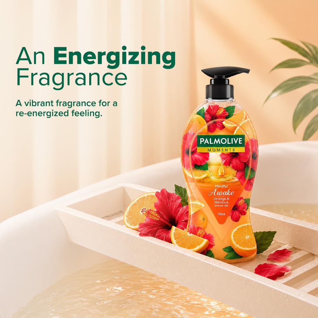 Palmolive Mindful Awake Body Wash, 750ml Shower Gel Single Pump Bottle, 100% Natural Orange & Hibiscus Extracts, pH Balanced Bodywash, Free of Parabens & Silicones thumbnail