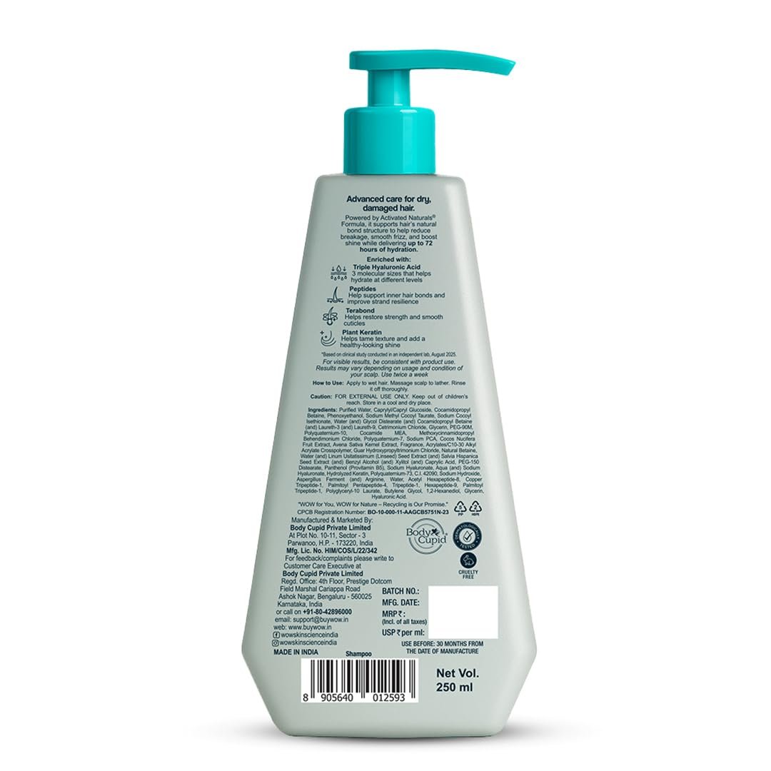 WOW Skin Science HyaNeon Bond Repair Hyaluronic Shampoo for Dry & Damaged Hair | Moisturizing, Sulphate-Free Formula + Peptides & TeraBond™ Technology 250ml thumbnail