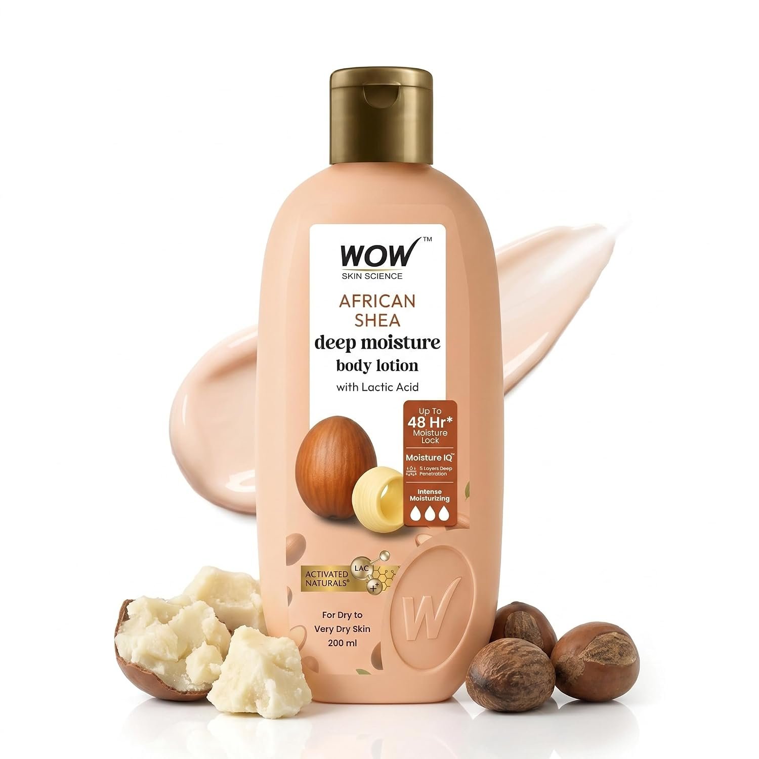WOW Skin Science Shea Butter and Cocoa Butter Moisturizing Body Lotion - Deep Hydration - No Mineral Oil, Parabens, Silicones, Color & PG - 200mL