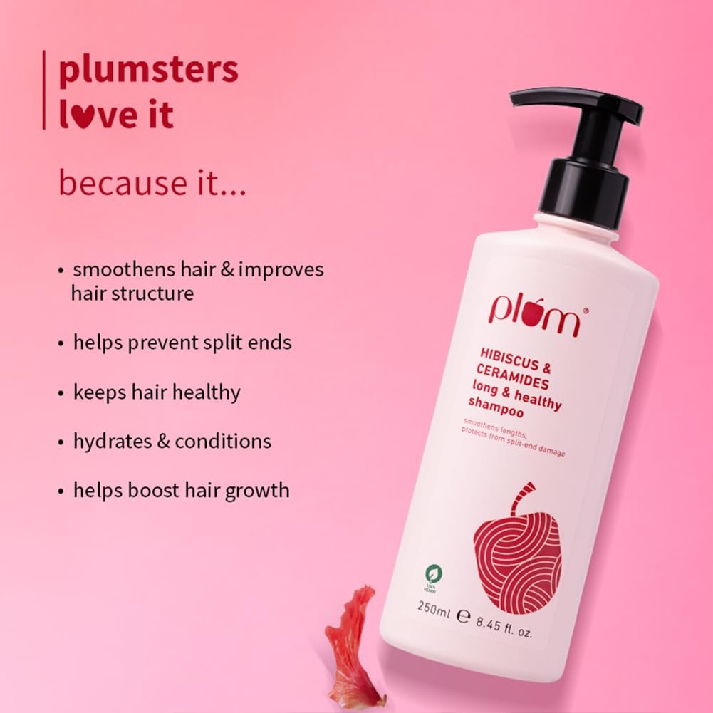 Plum Hibiscus & Ceramides Long & Healthy Shampoo | Hydrates Dry and Damaged Hair, Prevents Split Ends, Repairs Damage 250ml thumbnail