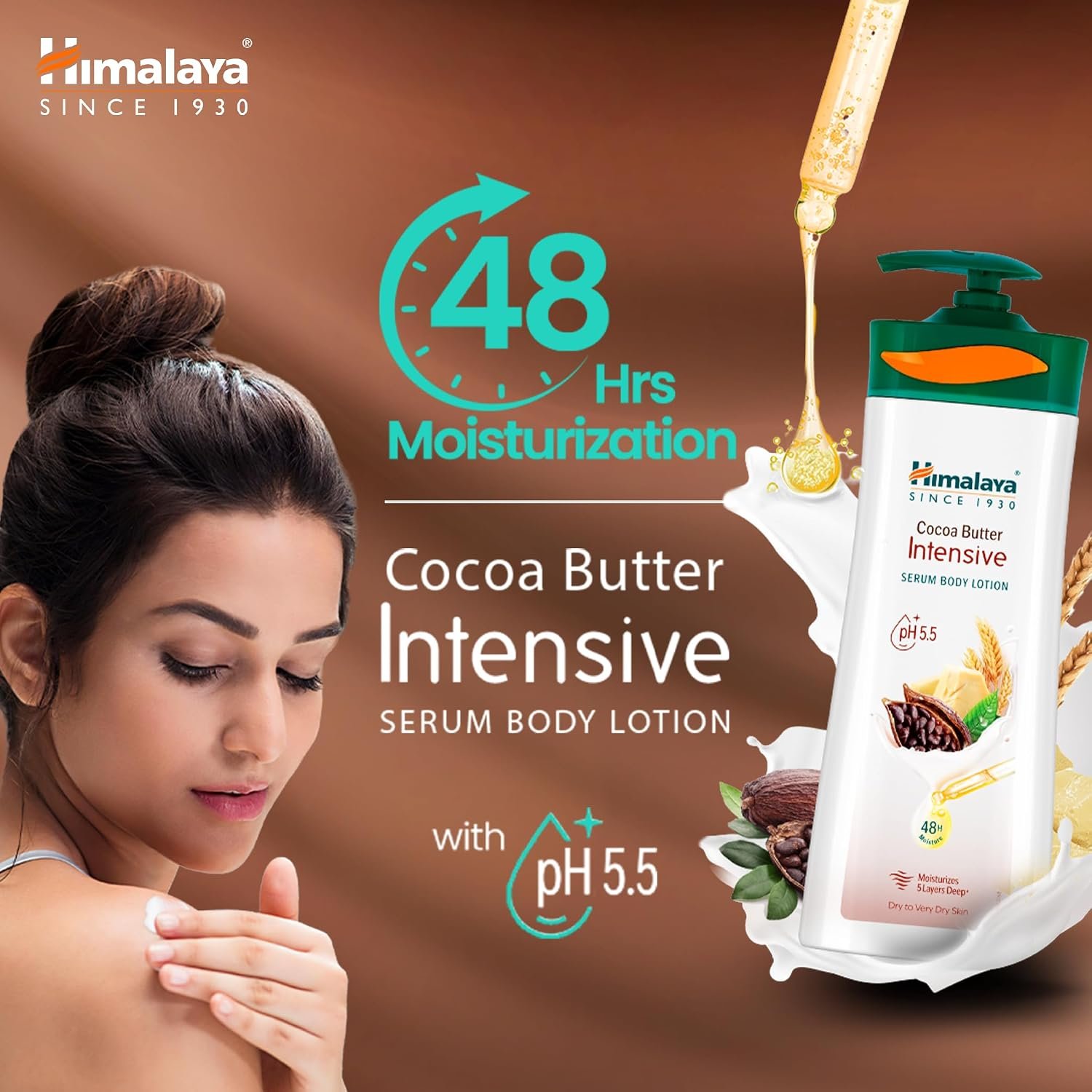 Himalaya Cocoa Butter Intensive Serum Body Lotion 400ml | 48 H Moisturization | pH 5.5 | With Cocoa Butter & Wheat Germ Oil Extracts| For Dry Skin thumbnail