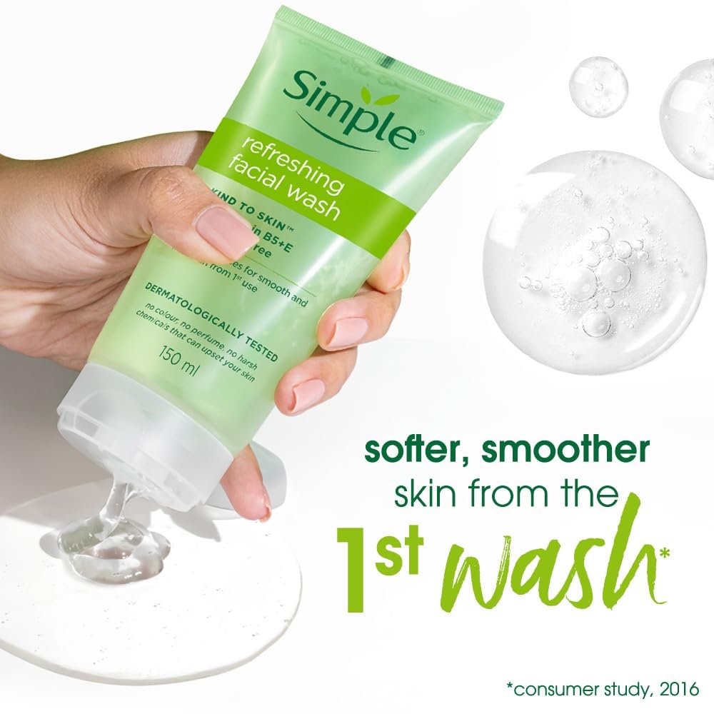 Simple Kind To Skin Refreshing Facial Wash 150 ml | 100% Soap-Free Facewash that doesn't dry out your skin| For All Skin Types thumbnail