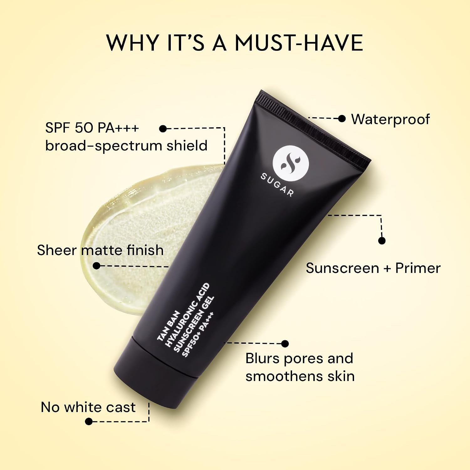 SUGAR Cosmetics Tan Ban Hyaluronic Acid Sunscreen SPF50+ PA+++ Gel |All Skin Non Greasy | Light Weight Formula | 50ml thumbnail