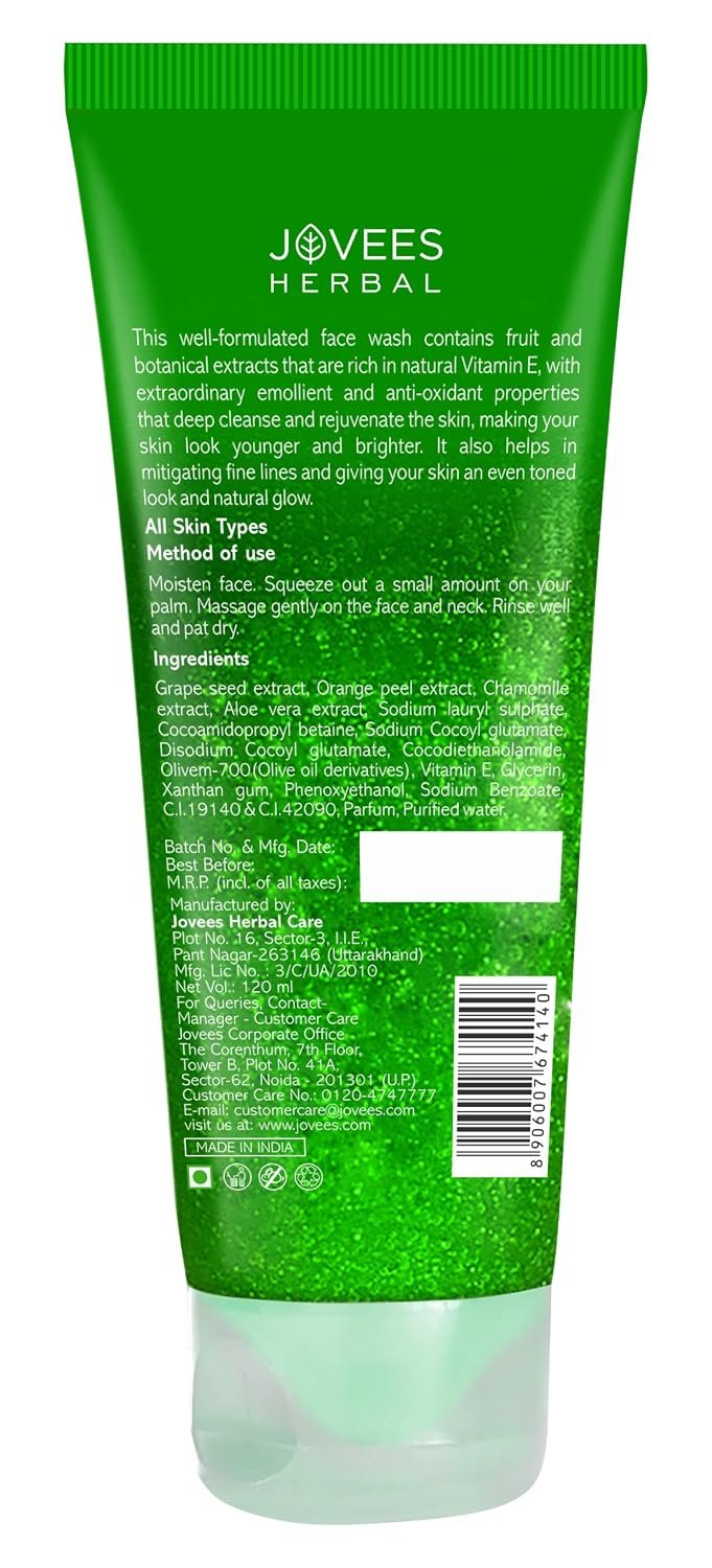 Jovees Herbal Grape Face Wash With Grape Seed & Orange Peel Extracts | For Brighter & Glowing Skin | Reduces Uneven Skin Tone & Fine Lines | For All Skin Types 120ml thumbnail