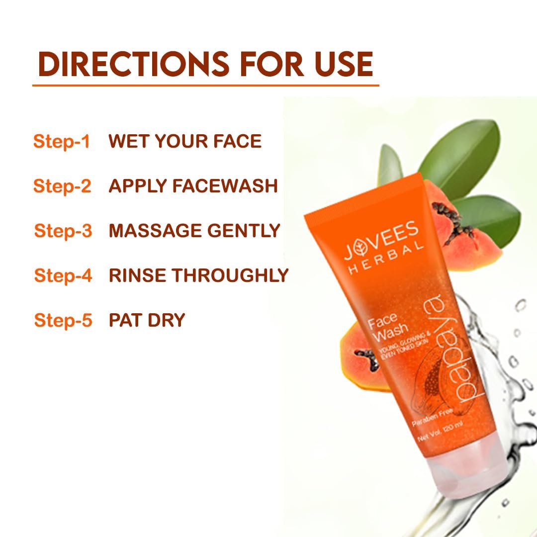 Jovees Herbal Papaya Face Wash For Glowing and Clear Skin with Papaya & Bilberry extract | Gentle Cleanser For Brightens Skin, Removes Pigmentation & Dark Spots | For All Skin Types | 120ml thumbnail