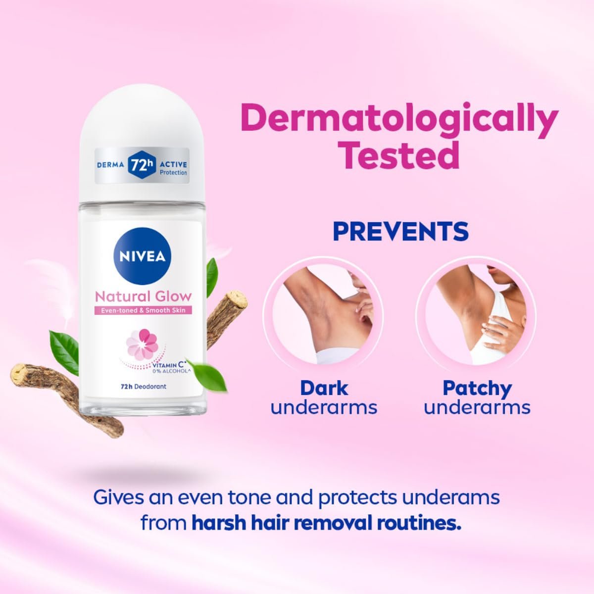 NIVEA Natural Glow Smooth Skin Deodorant Underarm Roll On For Women thumbnail