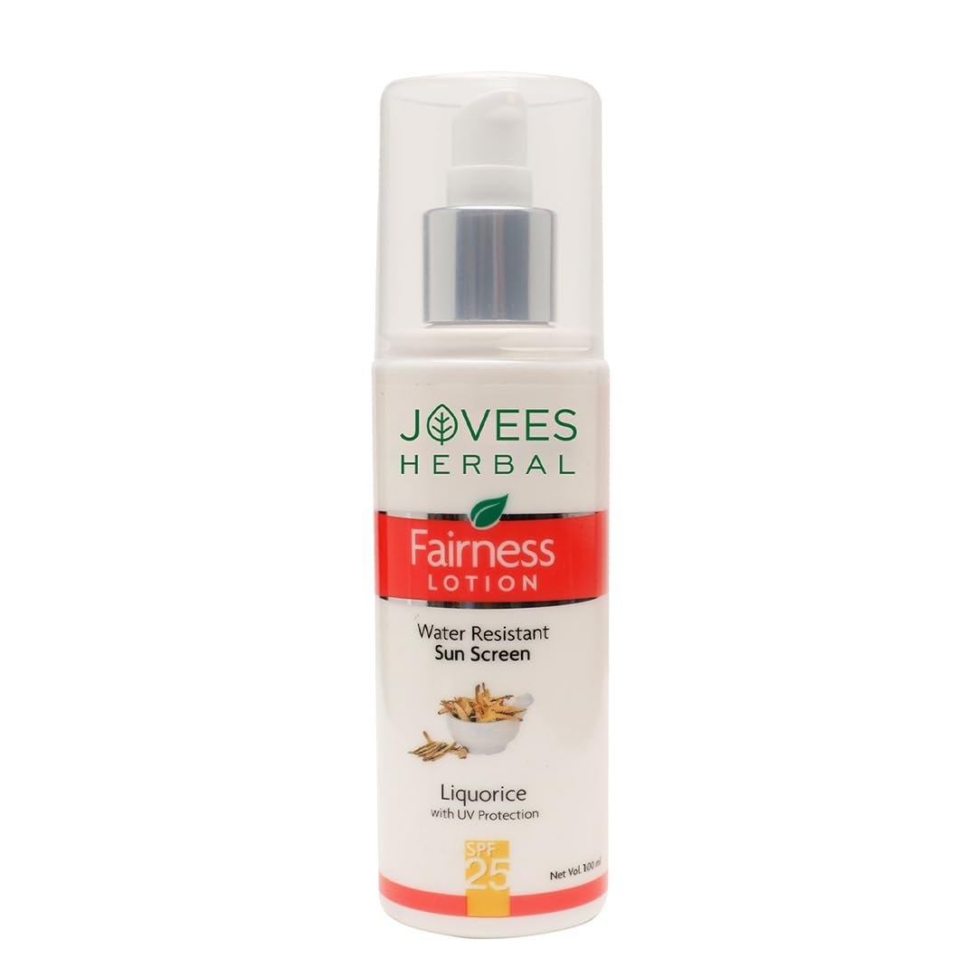 Jovees Herbal Sunscreen Fairness SPF 25 Lotion for Face | Oily & Sensitive Skin | Lightweight, Non-Greasy | UVA/UVB Protection, Prevents Tanning & Uneven Skin Tone | 100ml