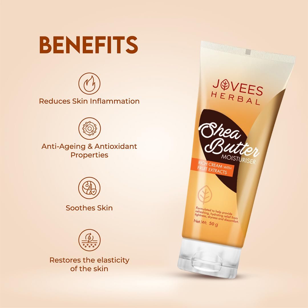 Jovees Herbal Shea Butter Moisturiser | With Shea Butter & Fruit Extracts | Reduces Skin Inflammation & Restores Hydration | For Normal & Dry Skin 50g thumbnail