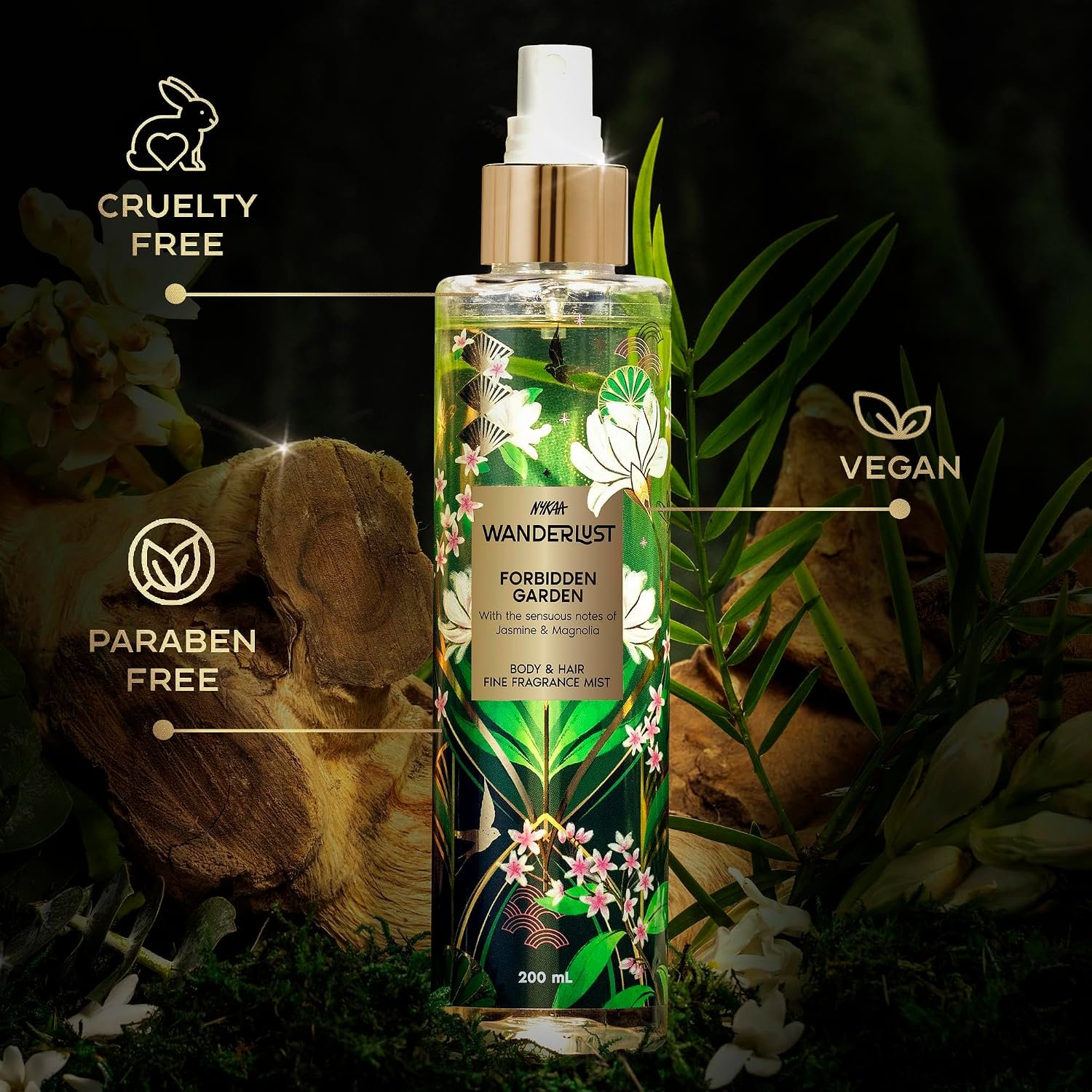 Nykaa Wanderlust Forbidden Garden Floral Perfume Body & Hair Mist, Notes of Jasmine, Mogra & Magnolia, 8 Hrs Long-Lasting Everyday Fragrance, 200 ml thumbnail