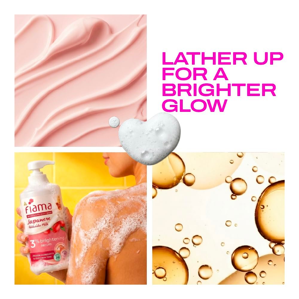 Fiama 3% Brightening Serum Body Wash 250ml | 2% Niacinamide, 1% Glycolic Acid, Omega 3 & 6 Fatty Acids Shower Gel, Fights Dullness & Evens Skin tone | Exotic Japanese Hokkaido Milk thumbnail