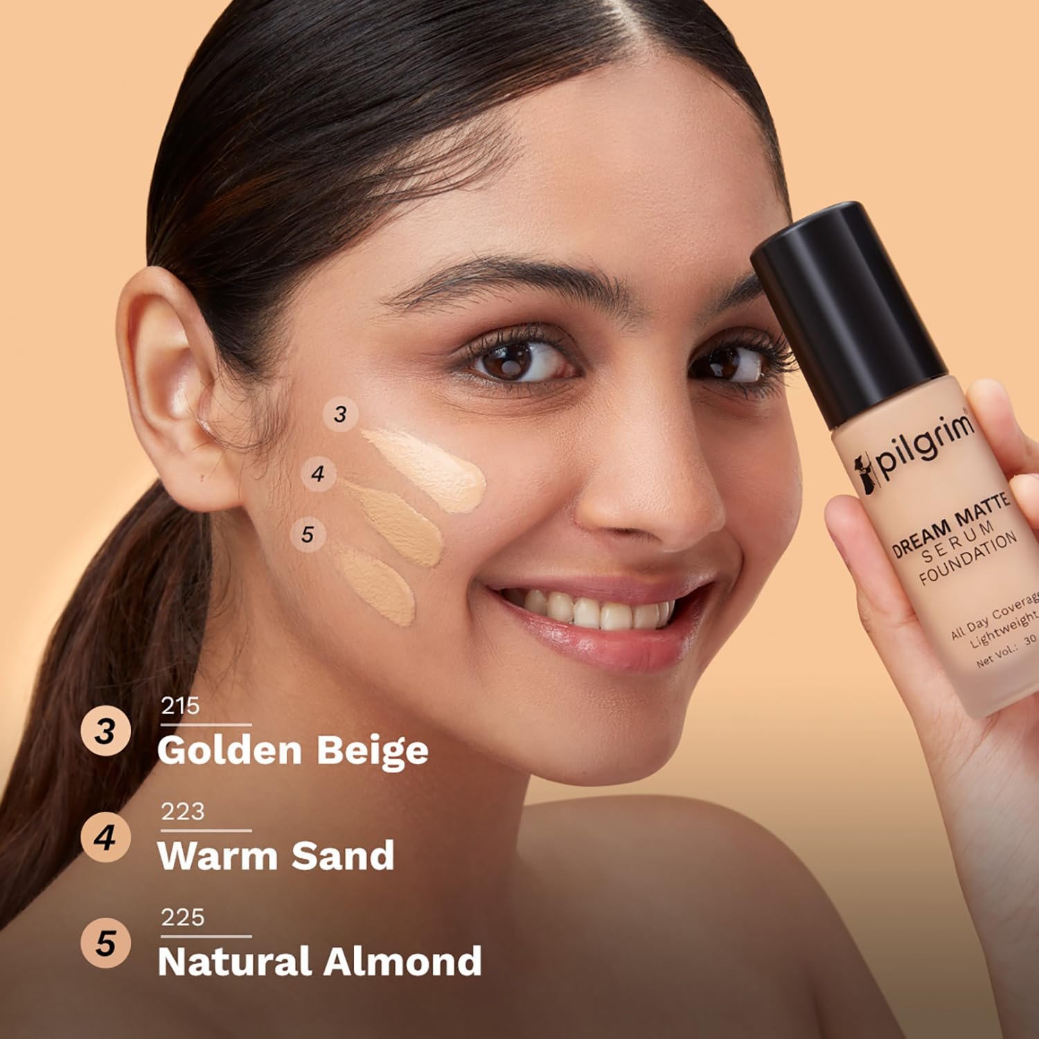 Pilgrim Medium Golden Beige Serum Liquid Foundation, Matte & Poreless,30 ml | Foundation for face make up infused | Water-Resistant,All Day Coverage|All Skin Types thumbnail