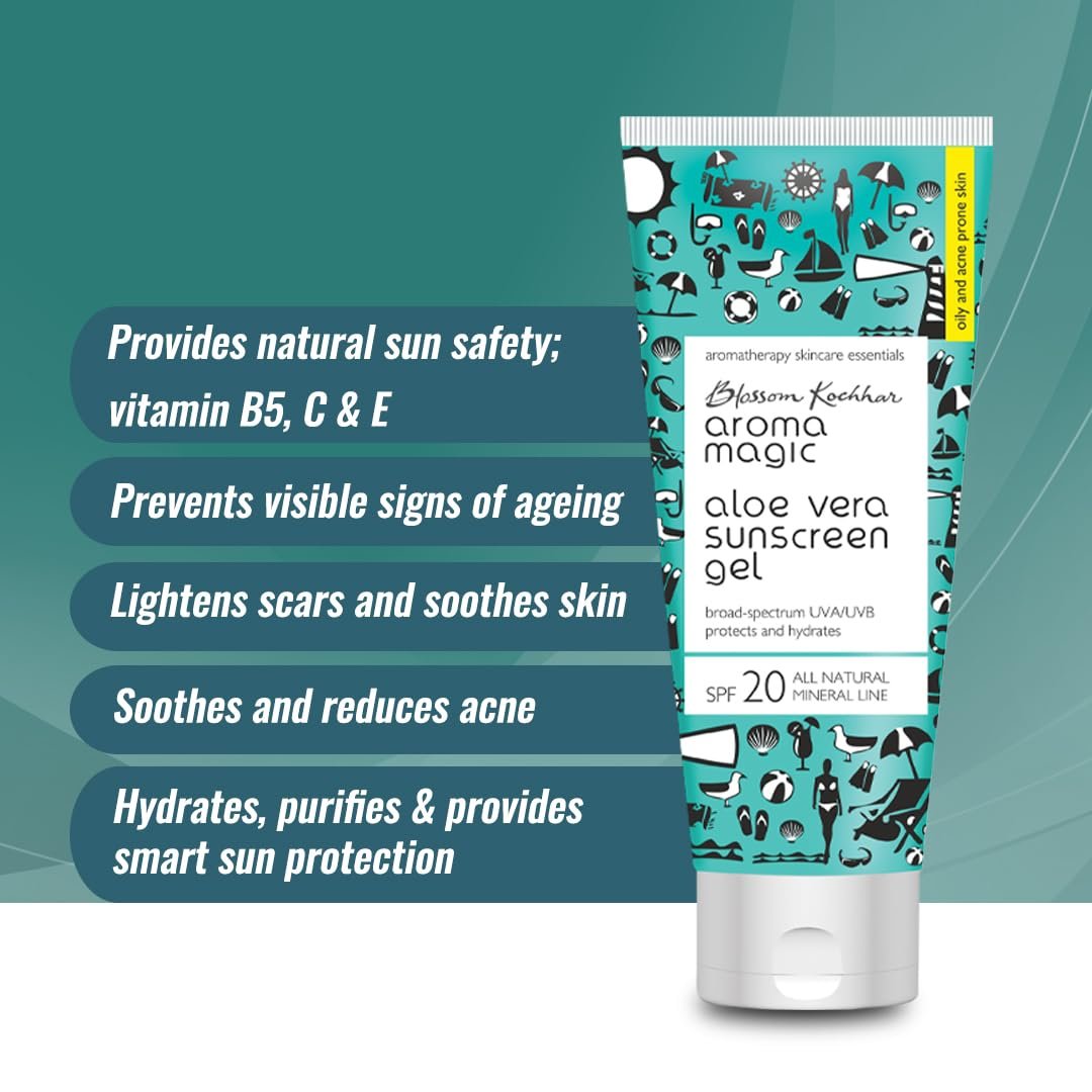 Aroma Magic Aloe Vera Sunscreen Gel 100ml | SPF 20 Protection for Oily Skin | Non-Nano Zinc Oxide, No Parabens or Alcohol | Acne Control & Hydration | For Oily & Acne Prone Skin thumbnail