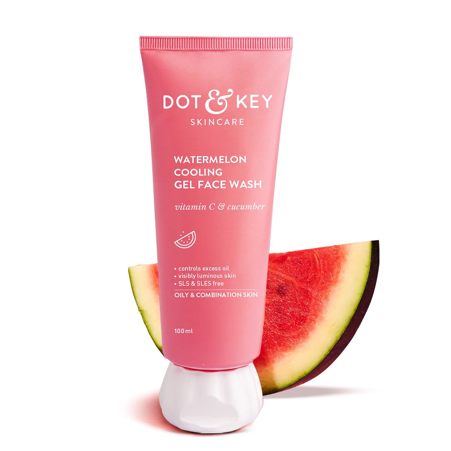 Dot & Key Watermelon Cooling Gel Face Wash With Vitamin C & Cucumber | Face Wash For Glowing Skin|Oil Free |Removes Excess Oil & Dirt | 100ml