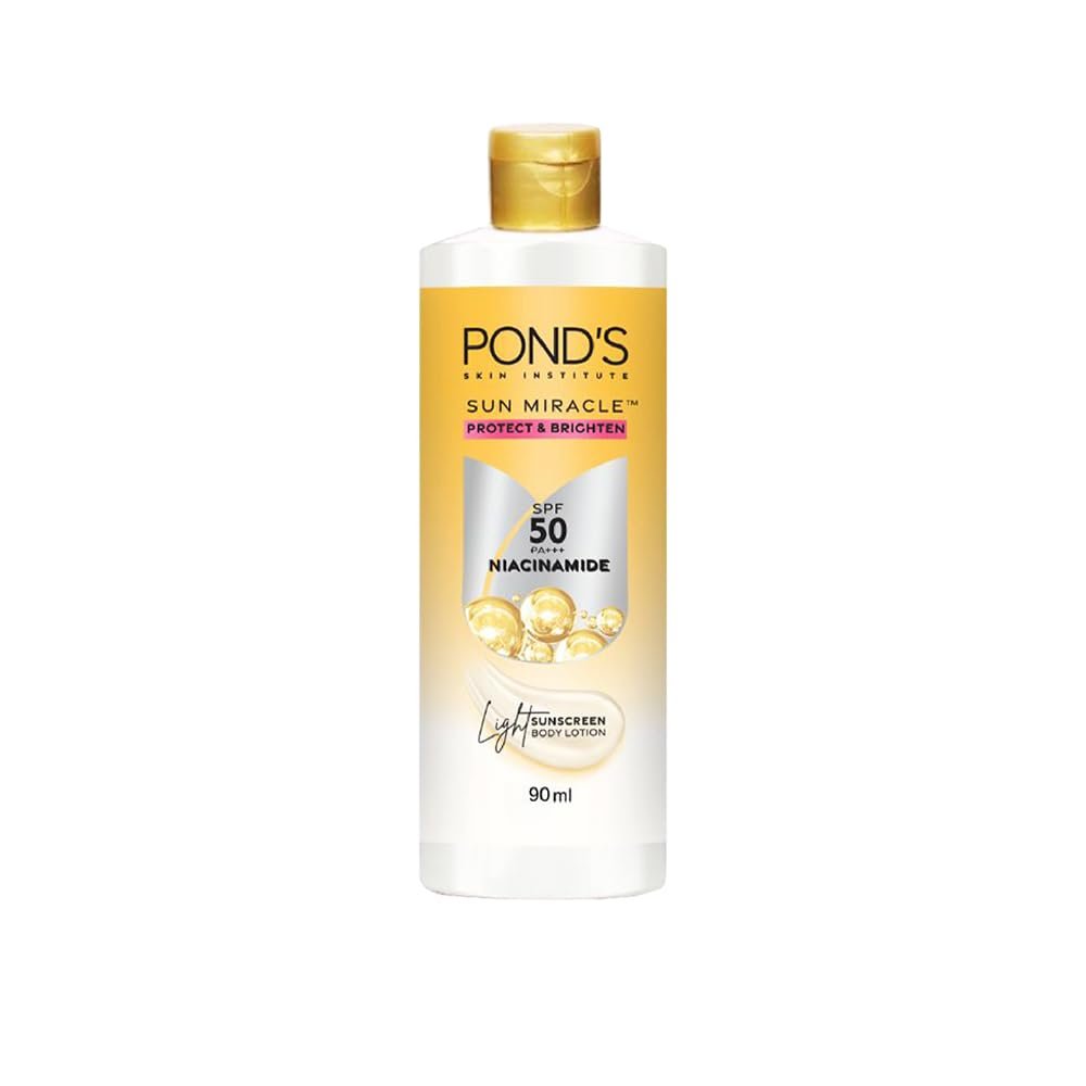 POND'S SUN MIRACLE SPF 50 PA+++ LIGHTWEIGHT SUNSCREEN BODY LOTION, 1% ACTIVE NIACINAMIDE, NO WHITE CAST-90ML