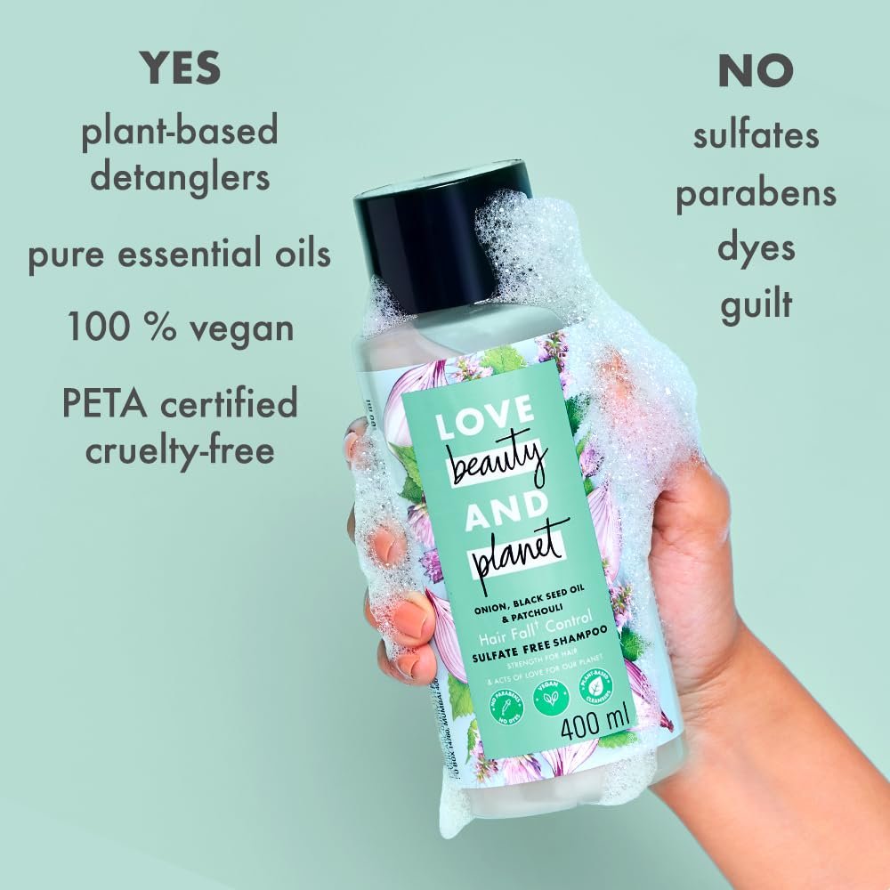 Love Beauty & Planet Onion, Black Seed & Patchouli Hairfall Control Shampoo | Natural Hair Cleanser for Stronger, Healthier-Looking Hair | Sulfate-Free & Paraben-Free Formula | 400ml|400ml thumbnail
