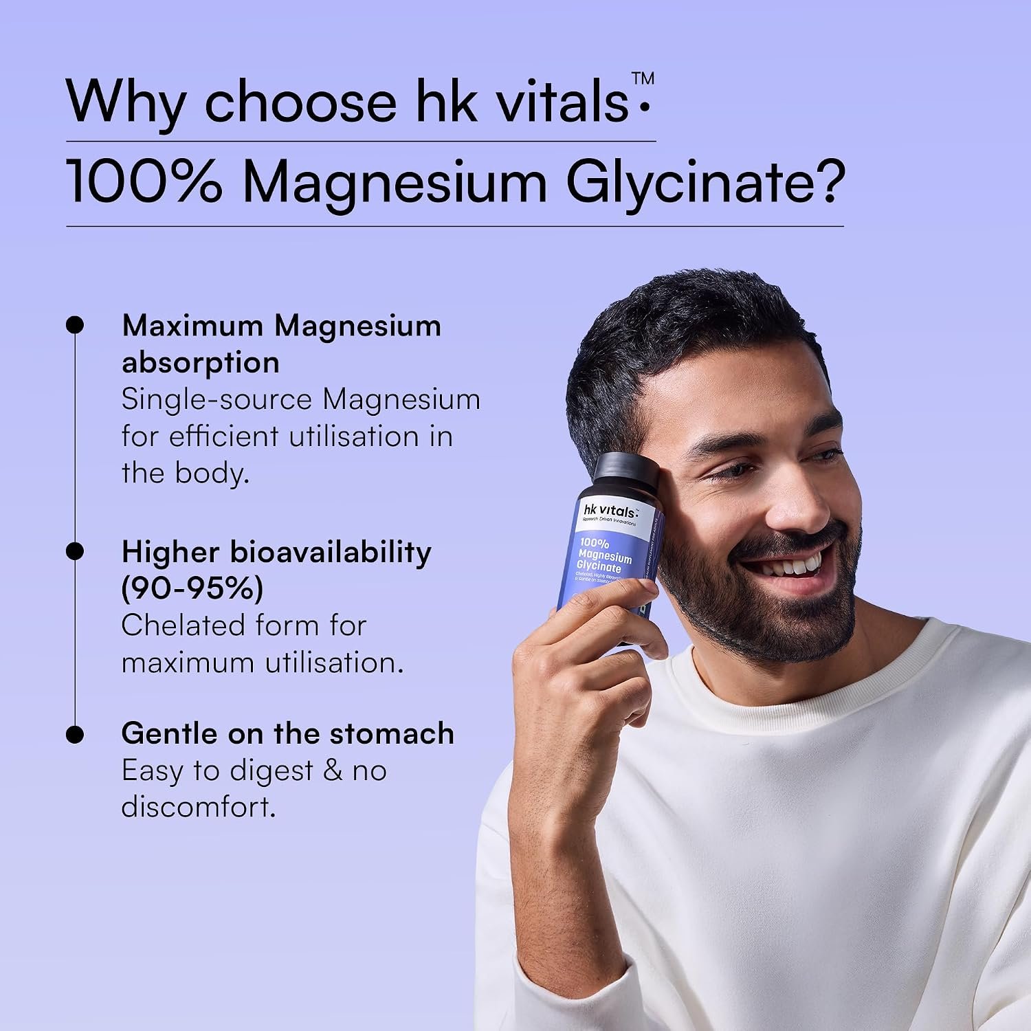 hk vitals 100% Magnesium Glycinate 1880mg, 120 Tablets Supports Better Sleep Quality & Muscle Recovery | Trustified Certified thumbnail