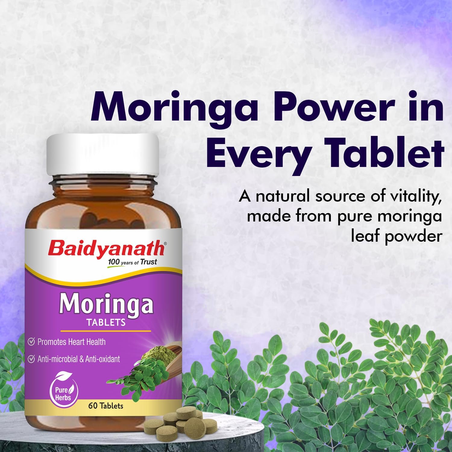Baidyanath Ayurved Moringa Tablets 60 Tabs | Drumstick Leaf Tablets| Helpful in Overall Health and Wellness and Gut Balance thumbnail