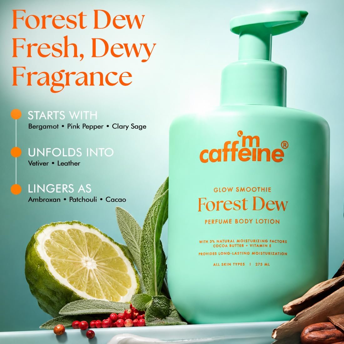 mCaffeine 3% NMF Serum Moisturizing Perfume Body Lotion| Forest Dew | 72 Hr Long Lasting Moisturization for Dry Skin| thumbnail